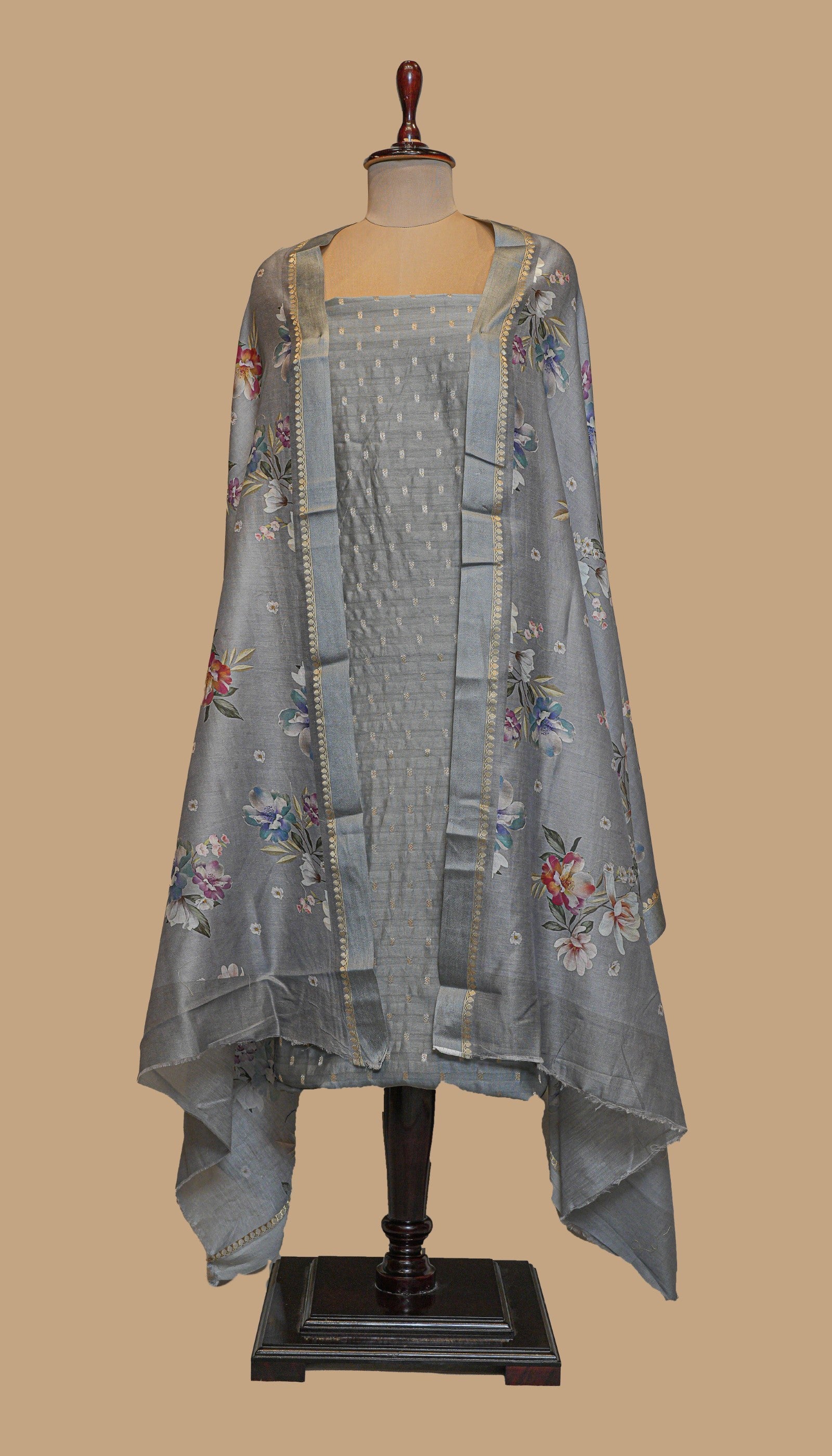 CHANDERI COTTON GREY SUIT PIECE
