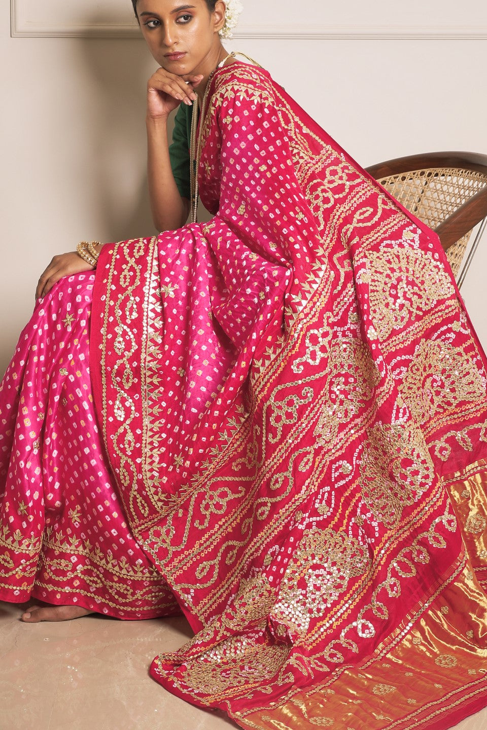 Red Bandhani Silk Saree