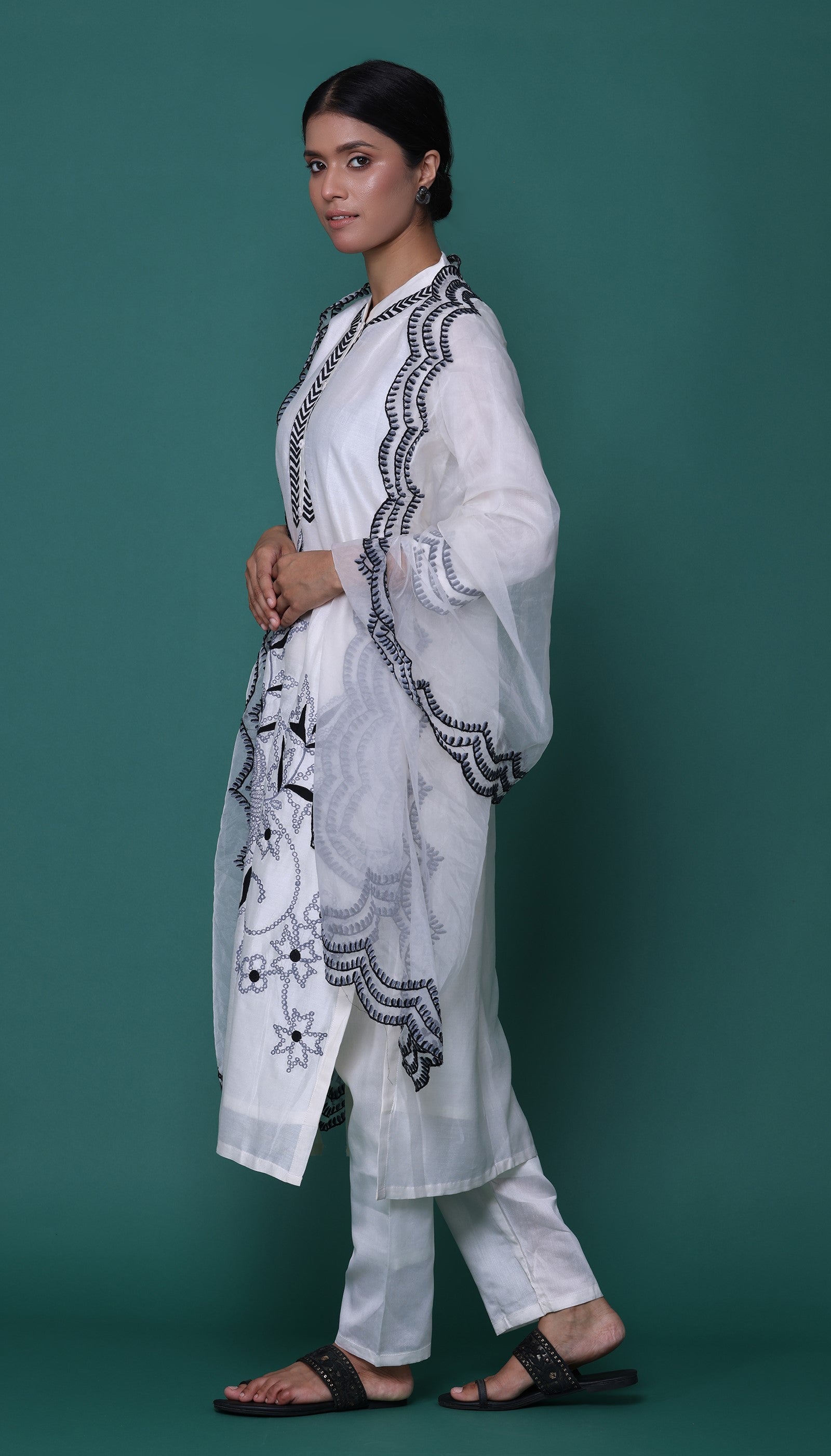 White Chanderi Kurta Set