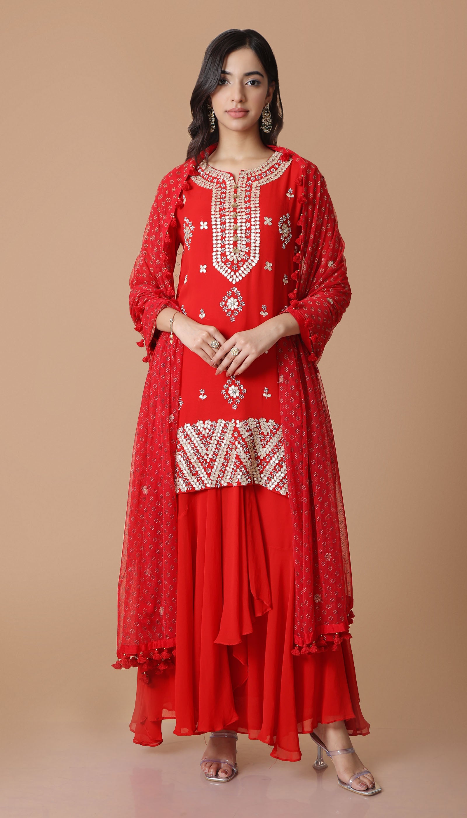 Red Georgette Sharara Set