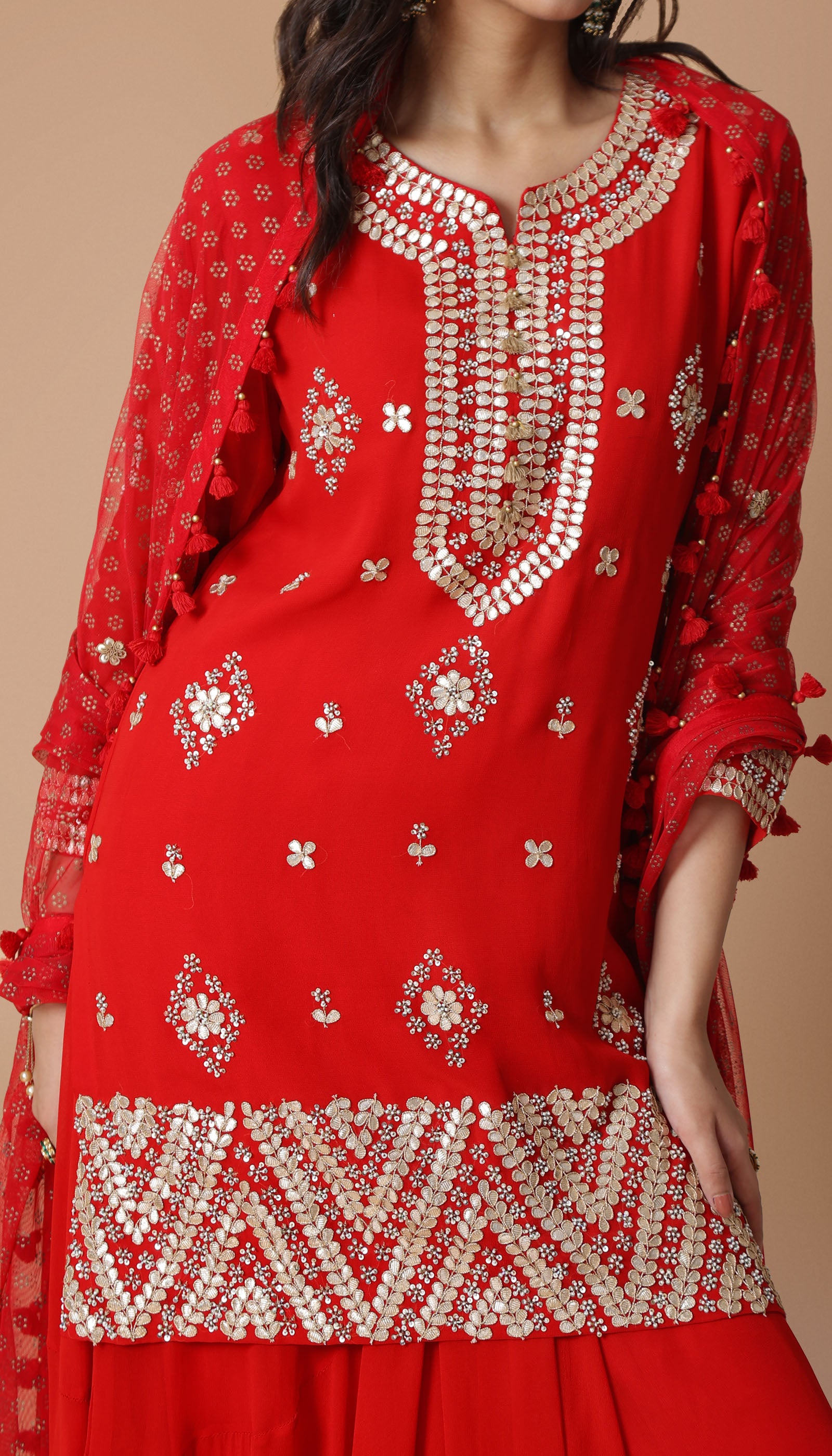 Red Georgette Sharara Set