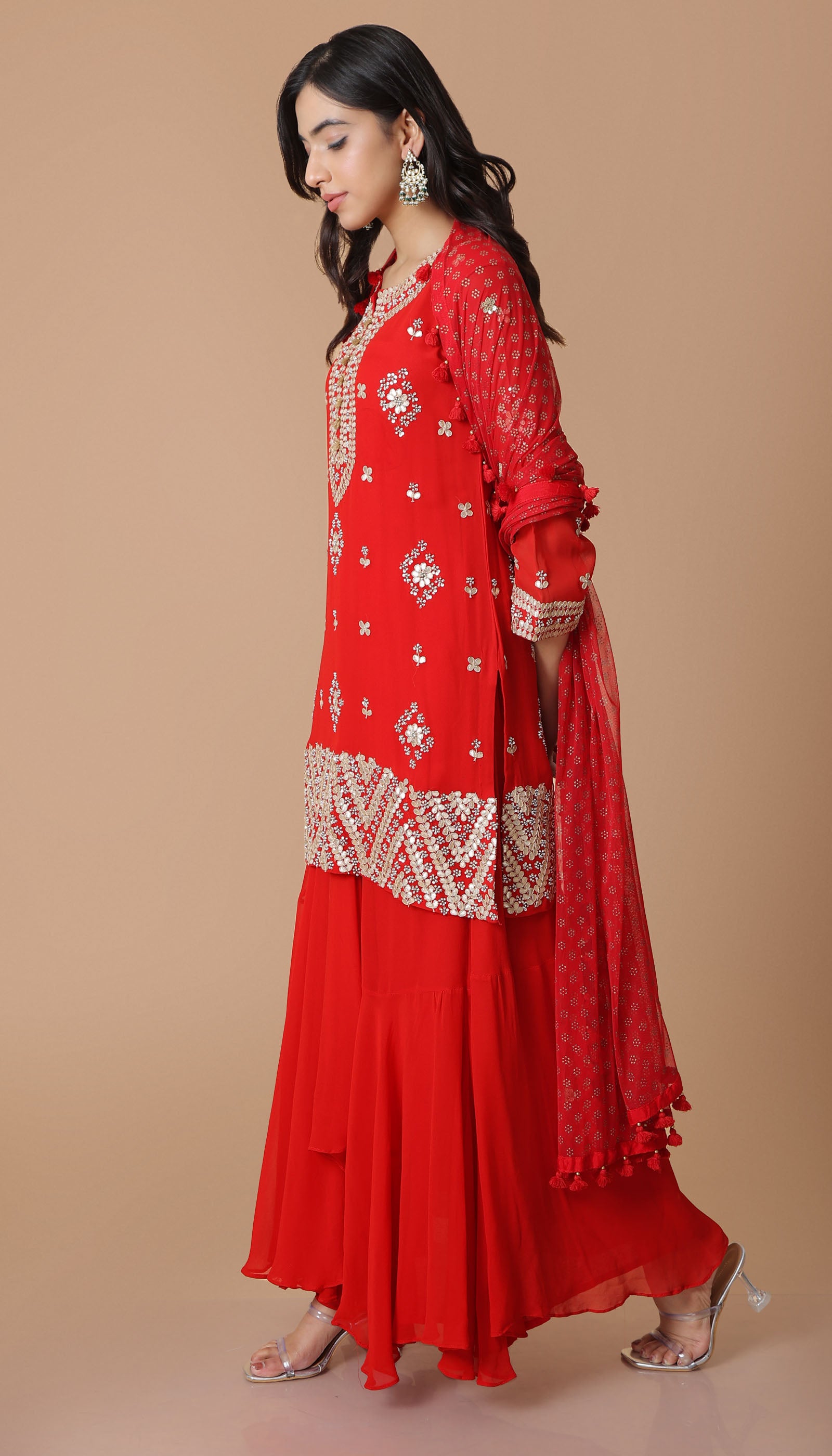 Red Georgette Sharara Set