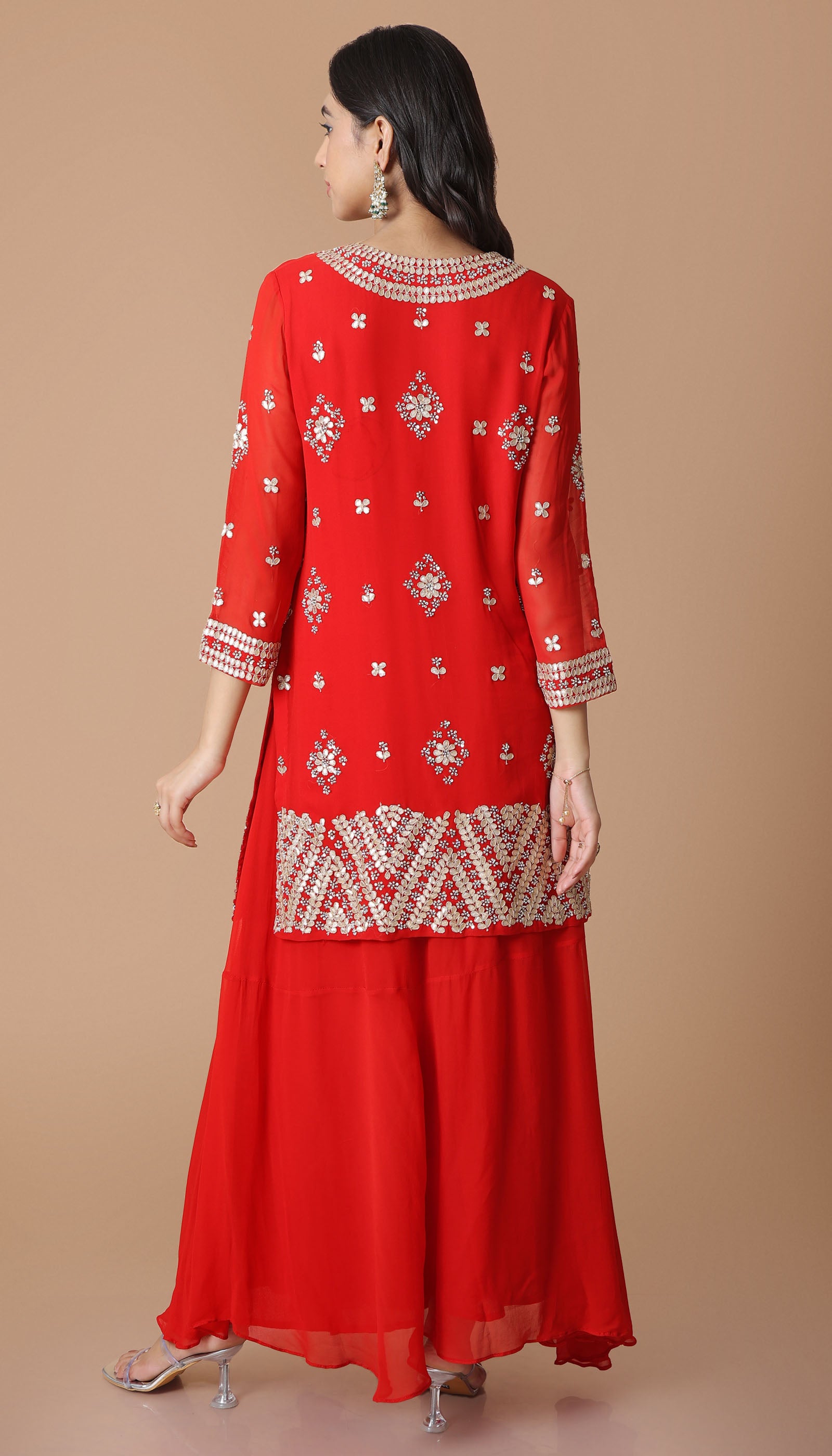 Red Georgette Sharara Set