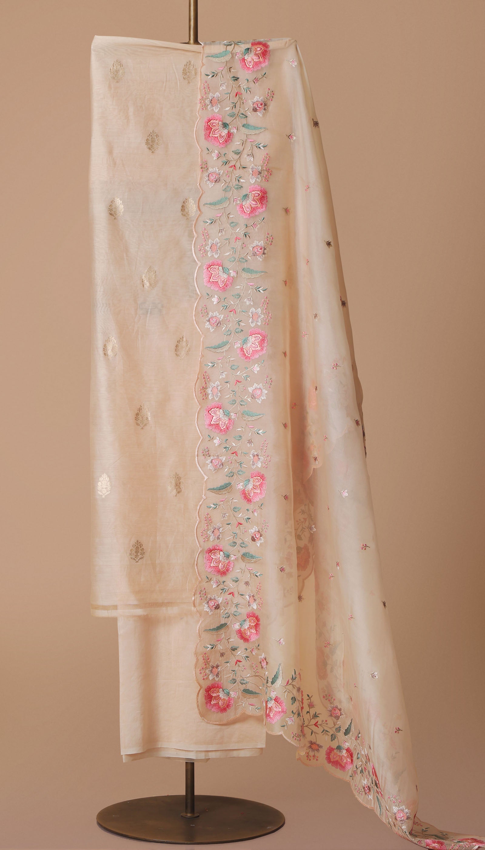 Beige Chanderi Silk Suit Piece