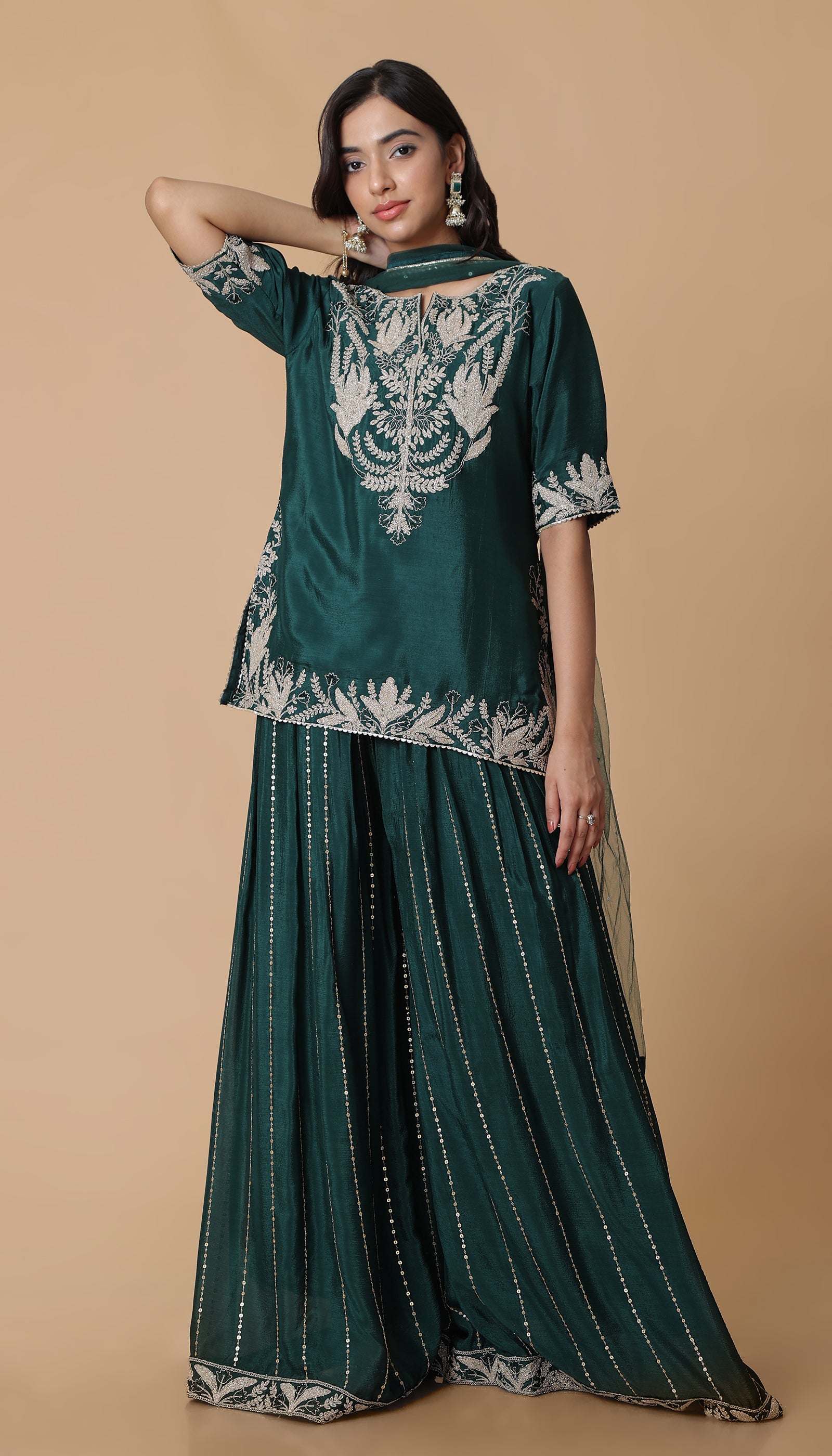 Green Silk Sharara Set