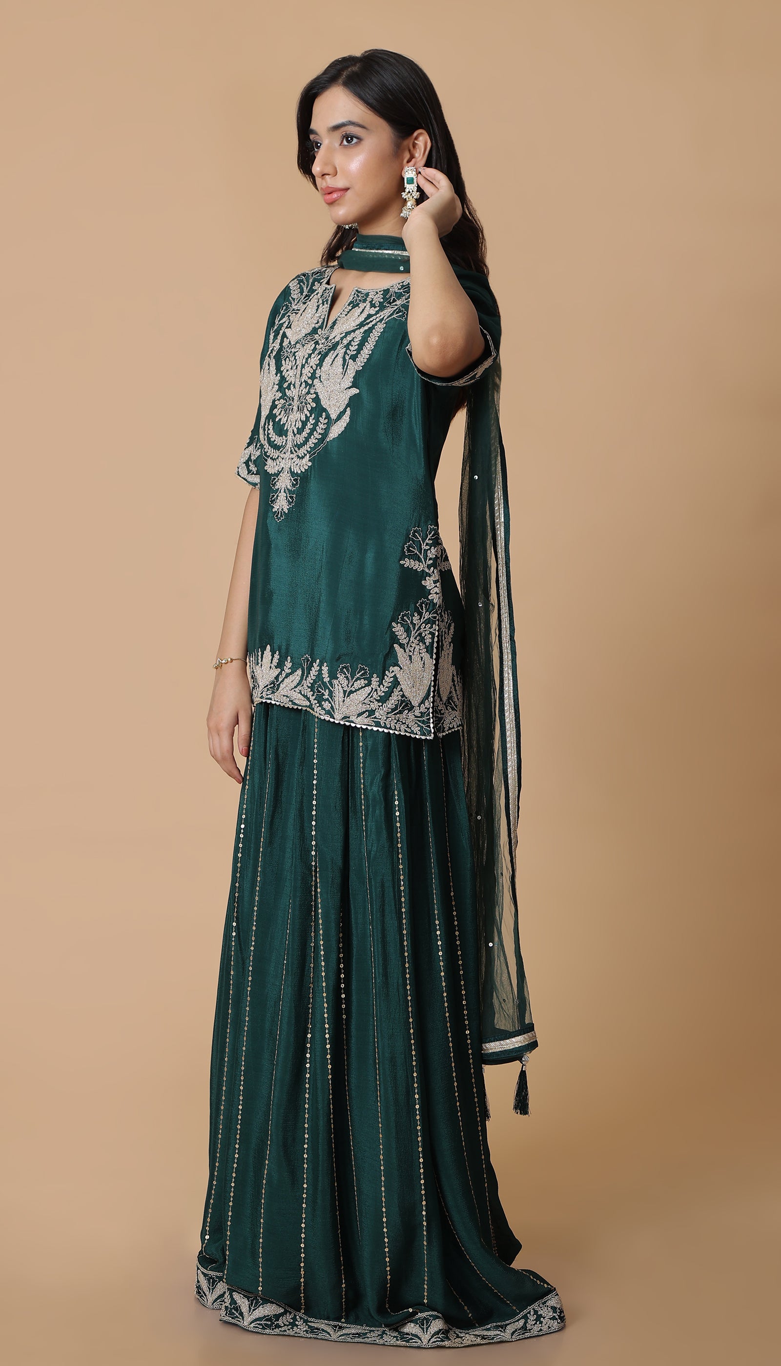 Green Silk Sharara Set