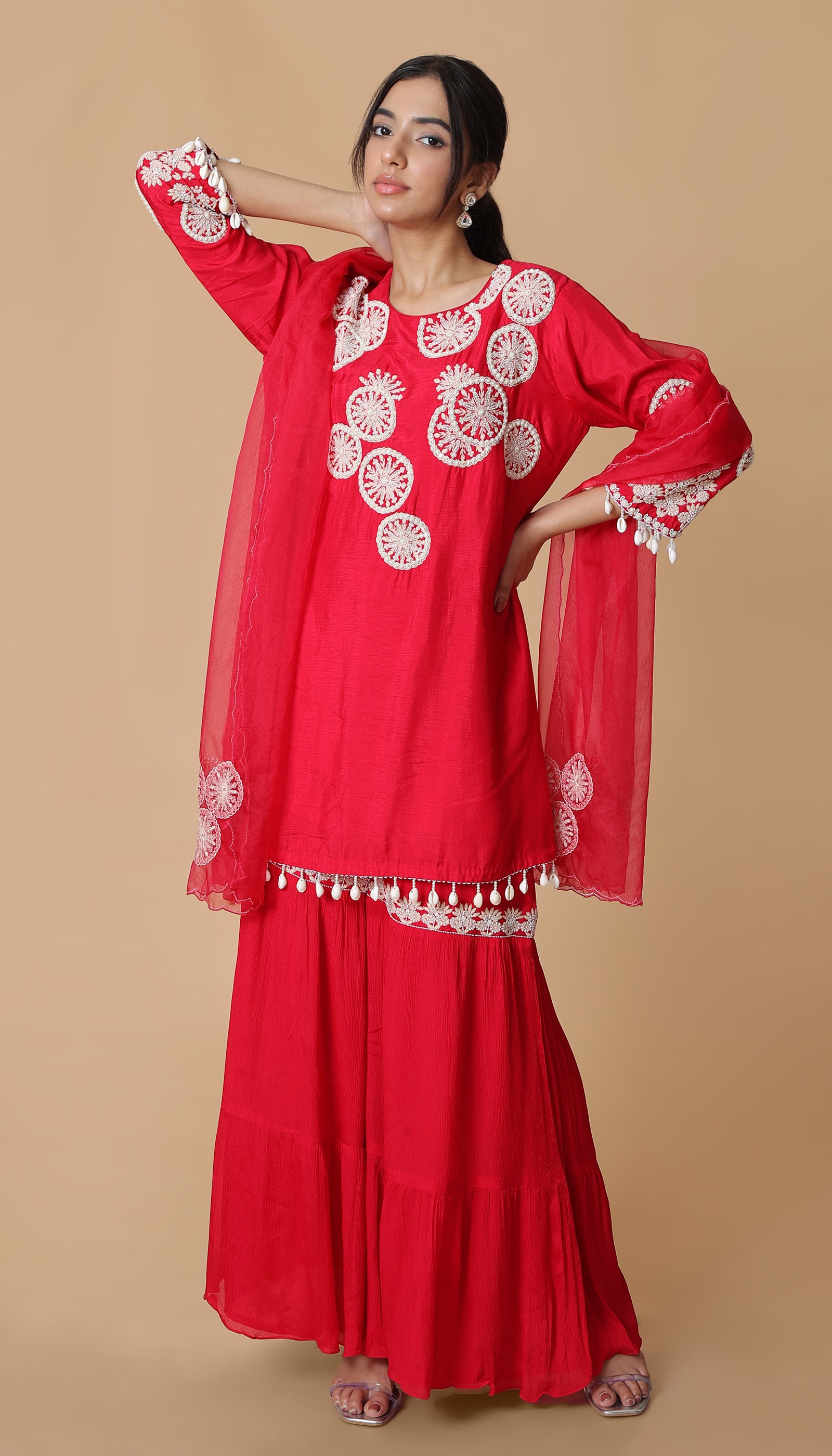 Red Silk Sharara Set