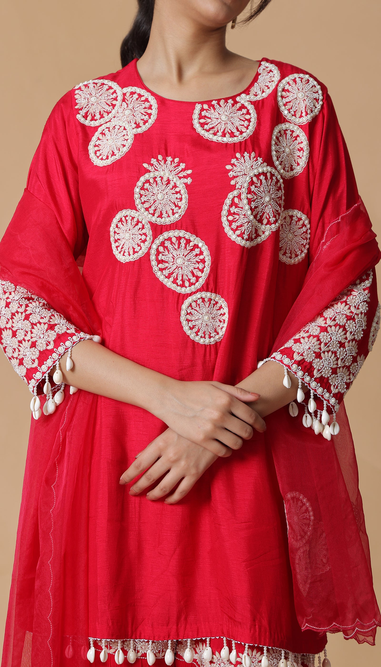 Red Silk Sharara Set