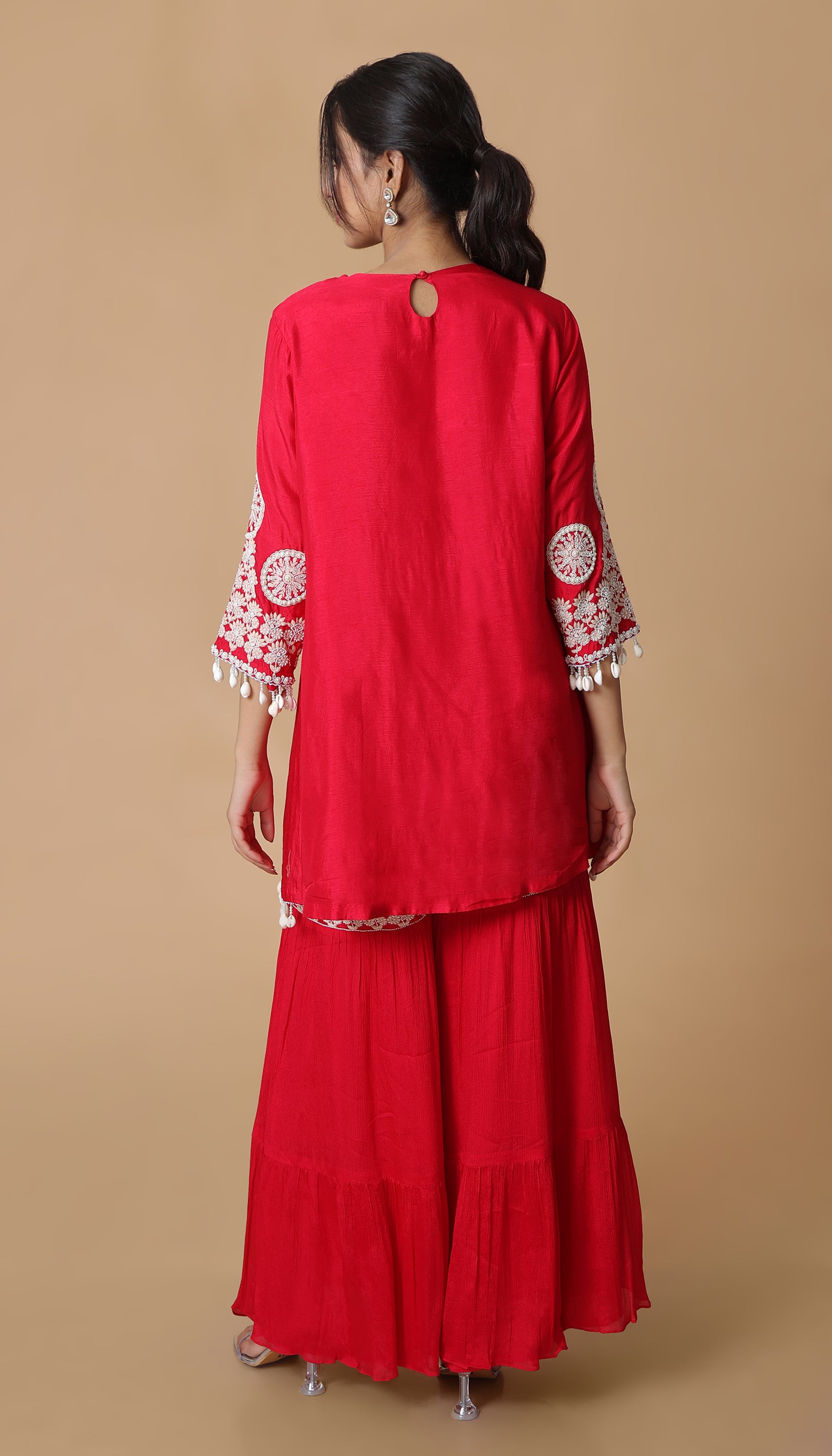 Red Silk Sharara Set