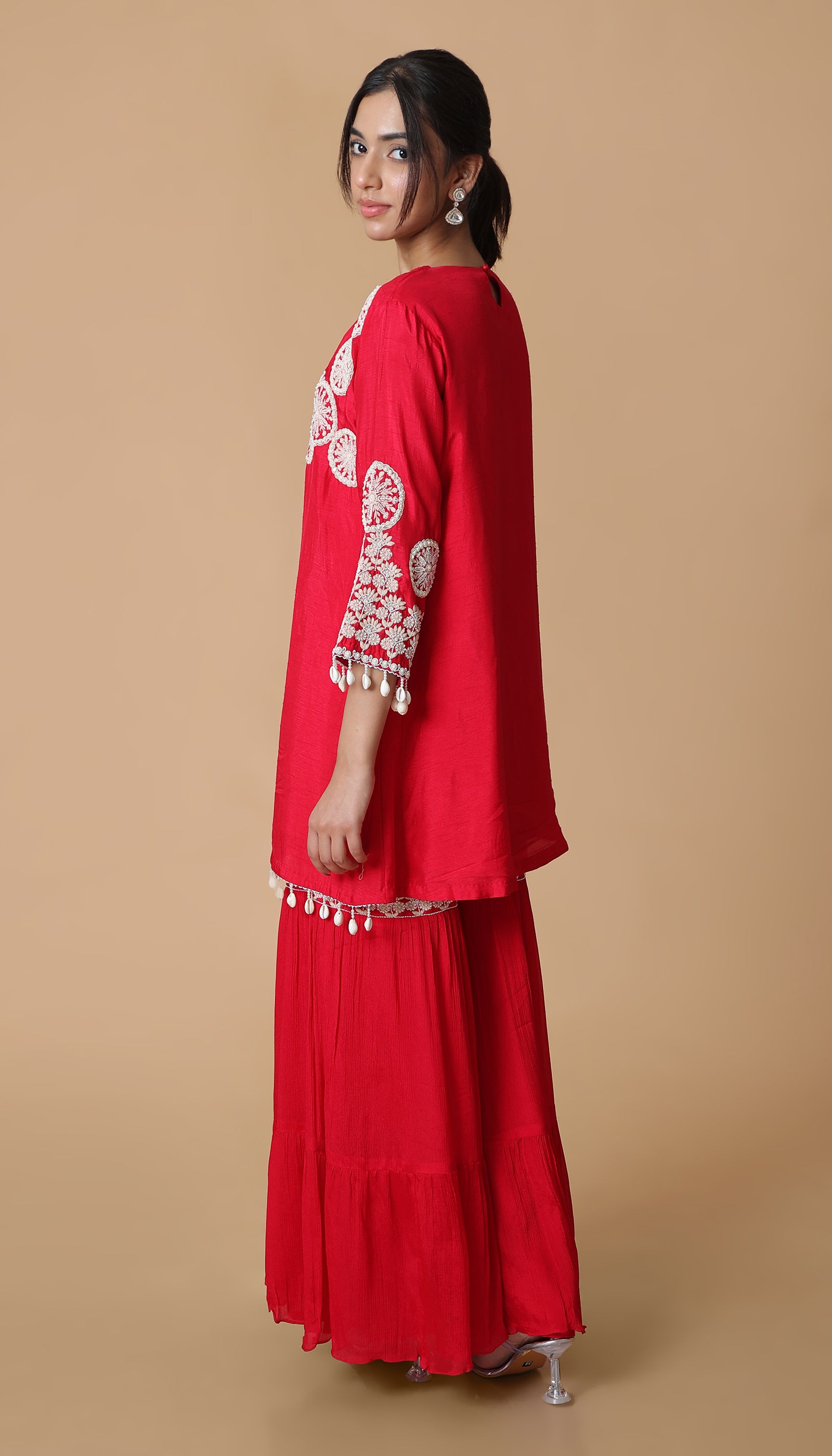 Red Silk Sharara Set