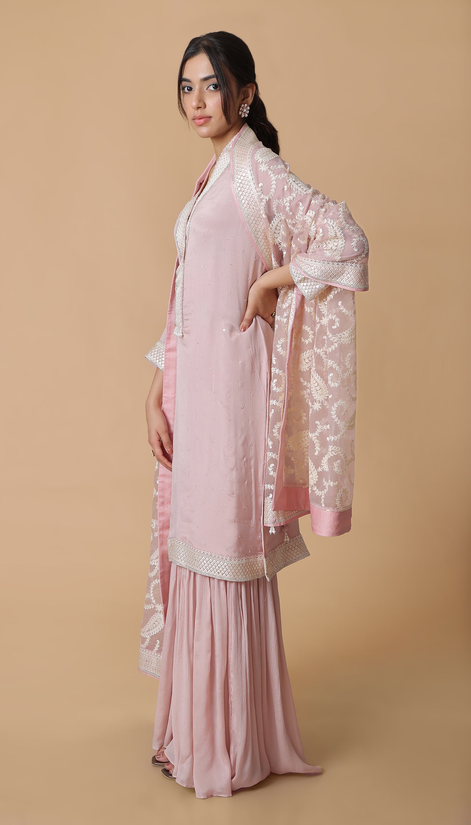 Peach Chiffon Sharara Set