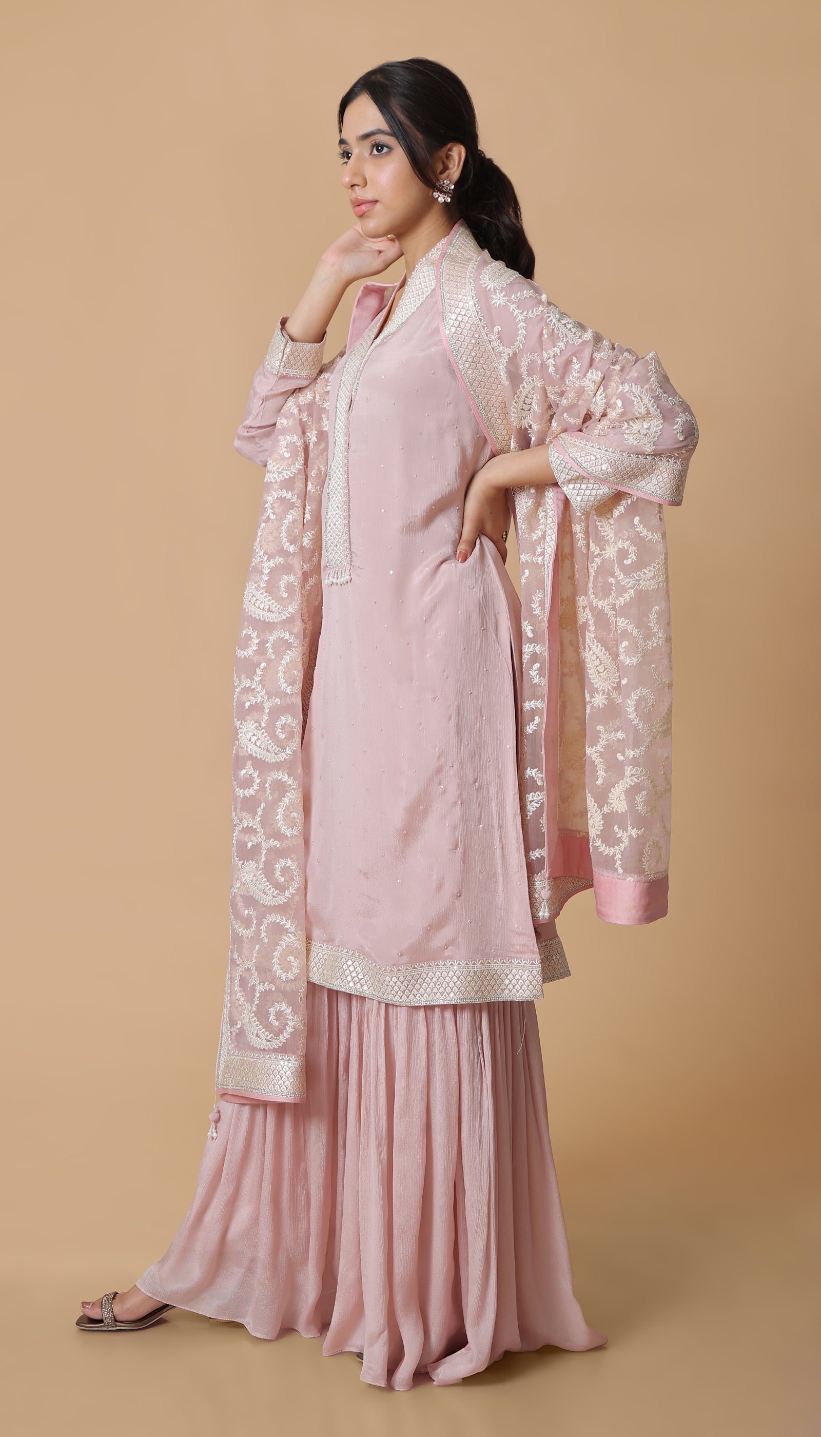 Peach Chiffon Sharara Set