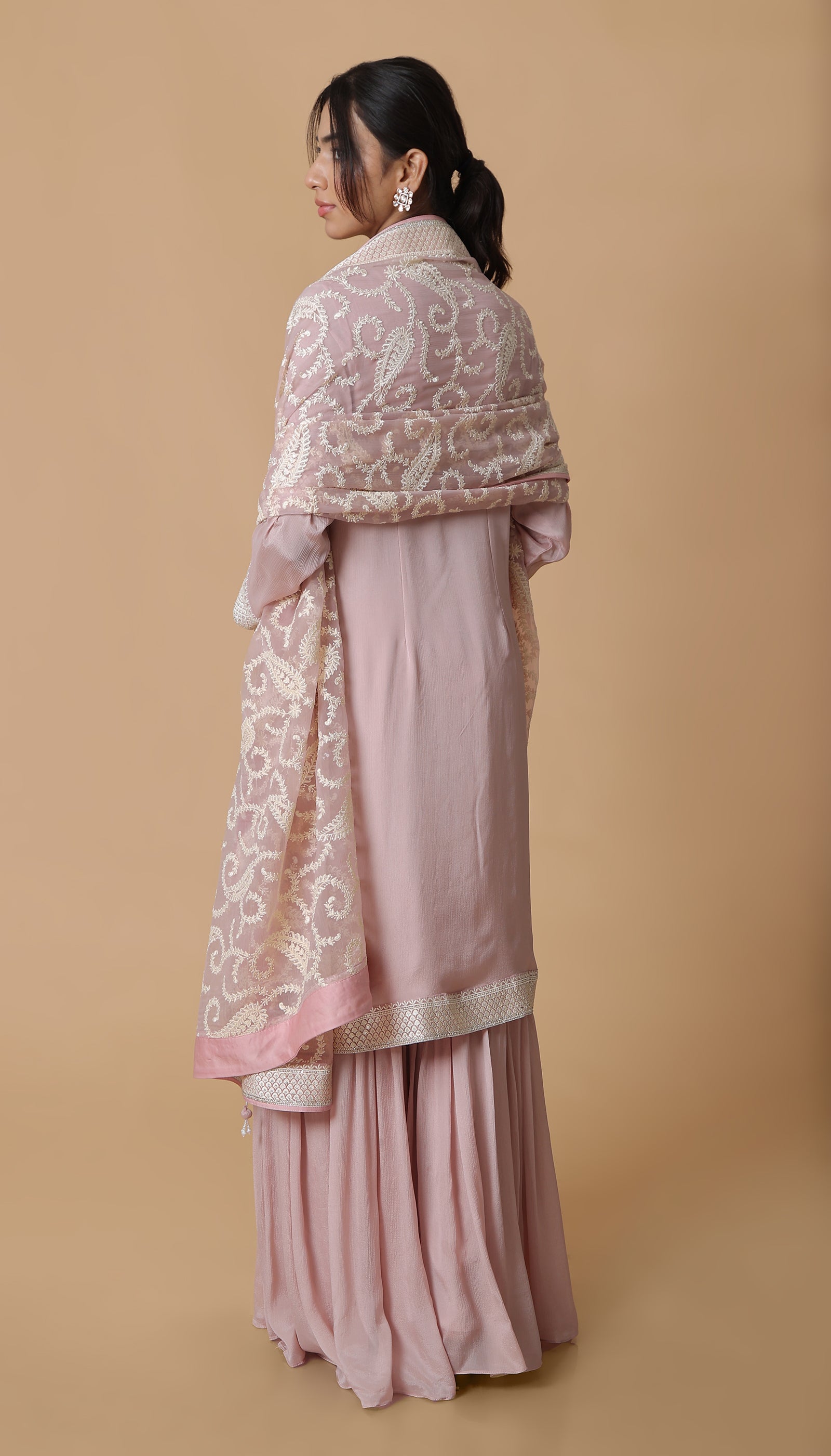 Peach Chiffon Sharara Set