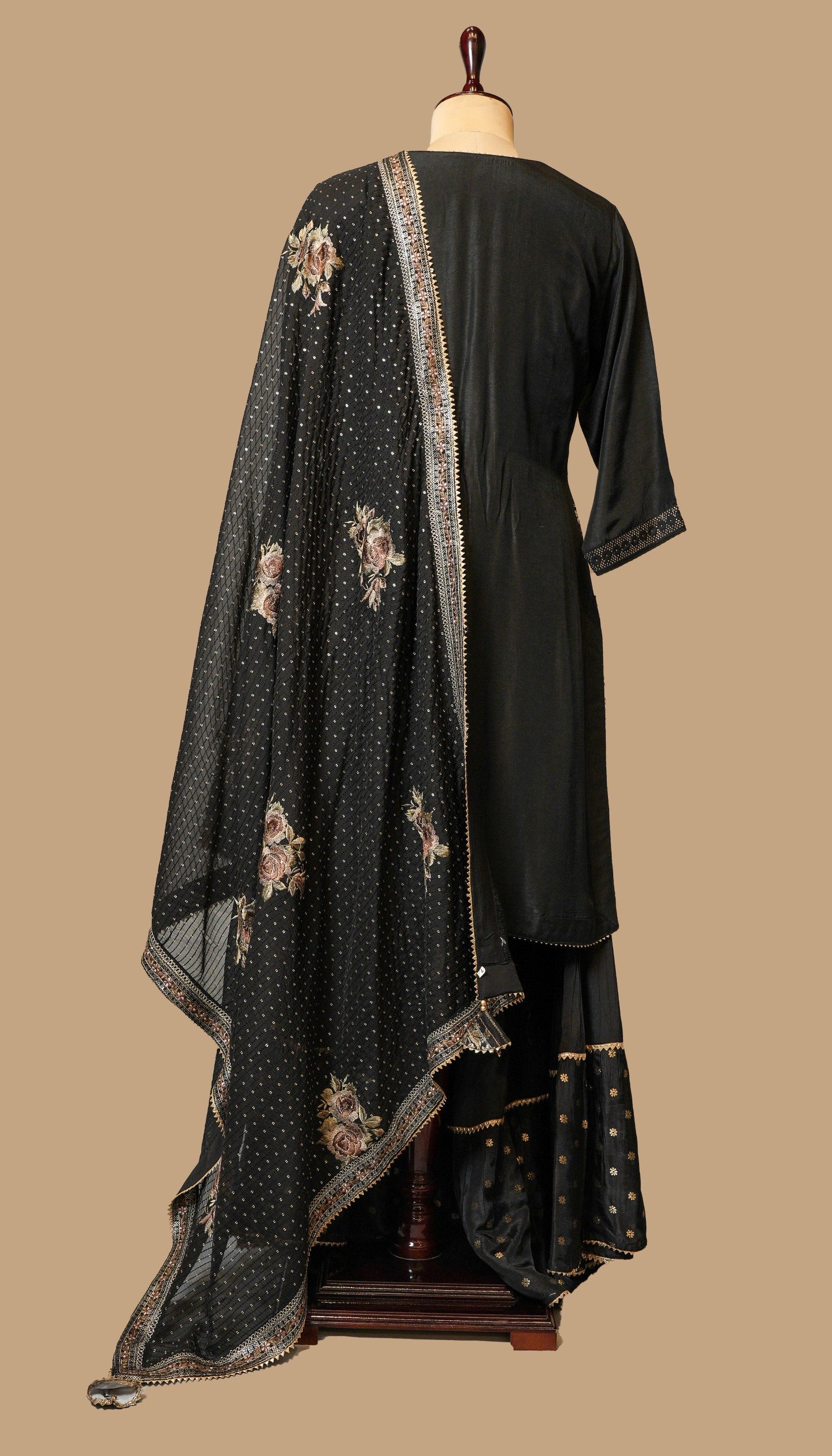 BLACK SILK SHARARA SET