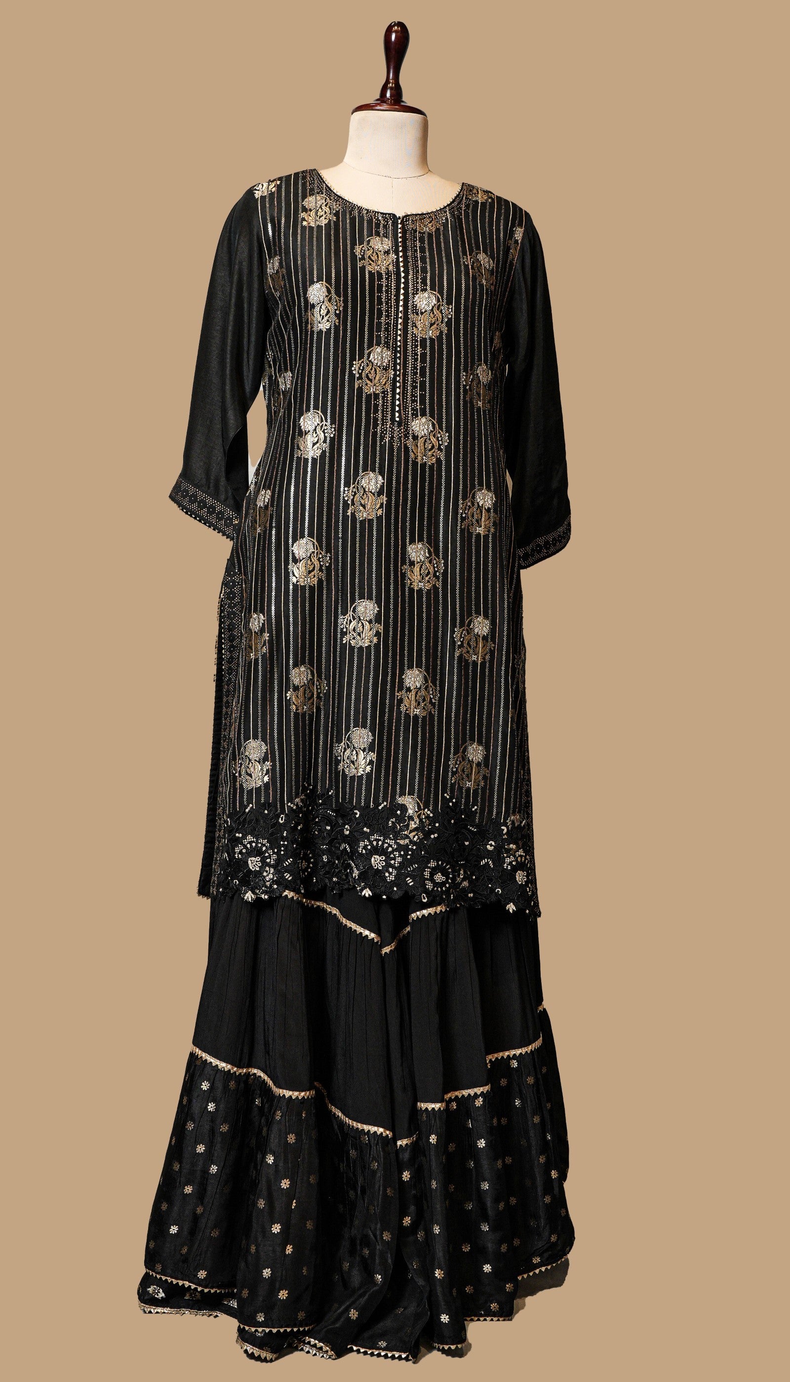 BLACK SILK SHARARA SET