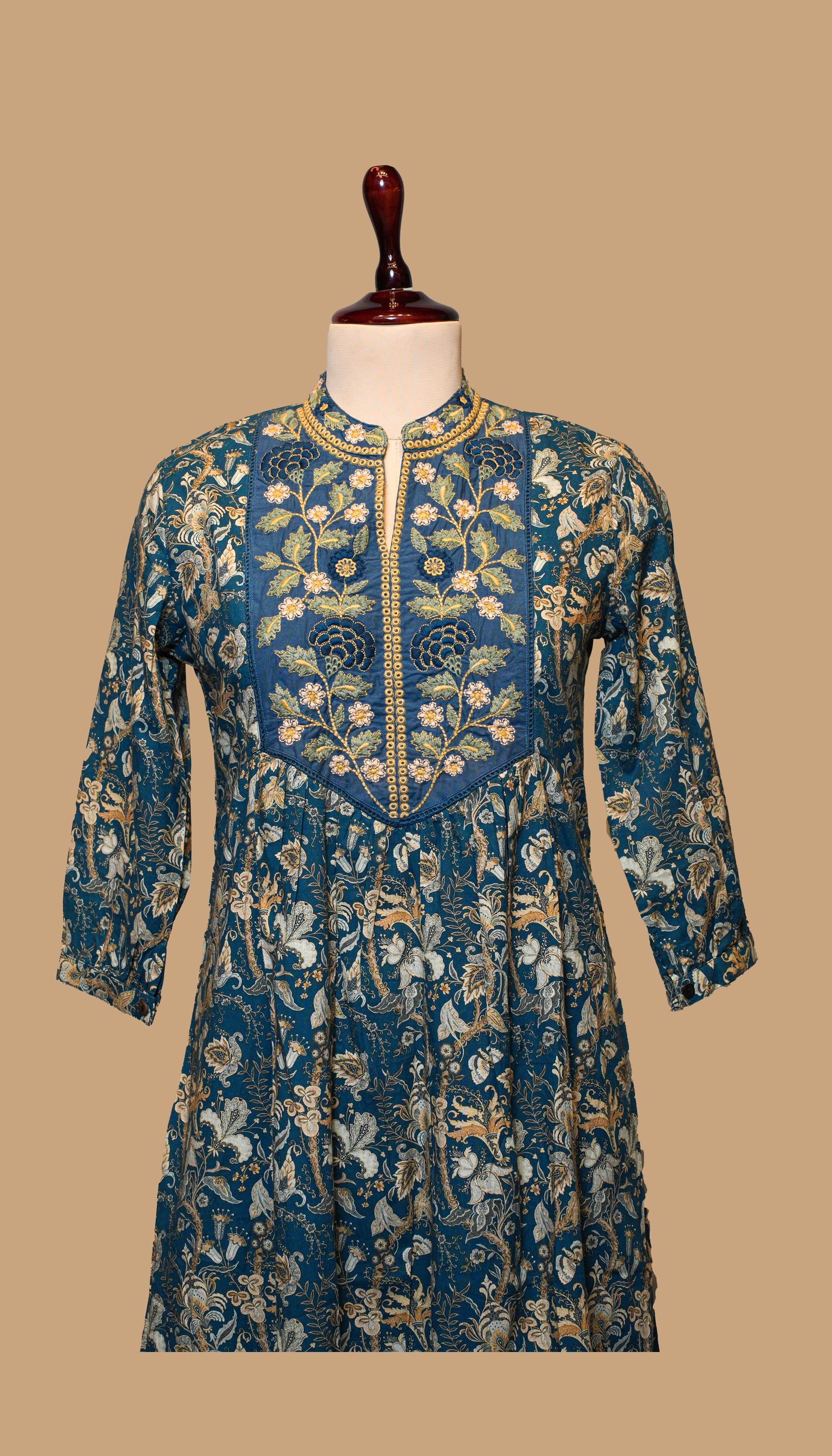 BLUE COTTON EMBROIDERED ANARKALI