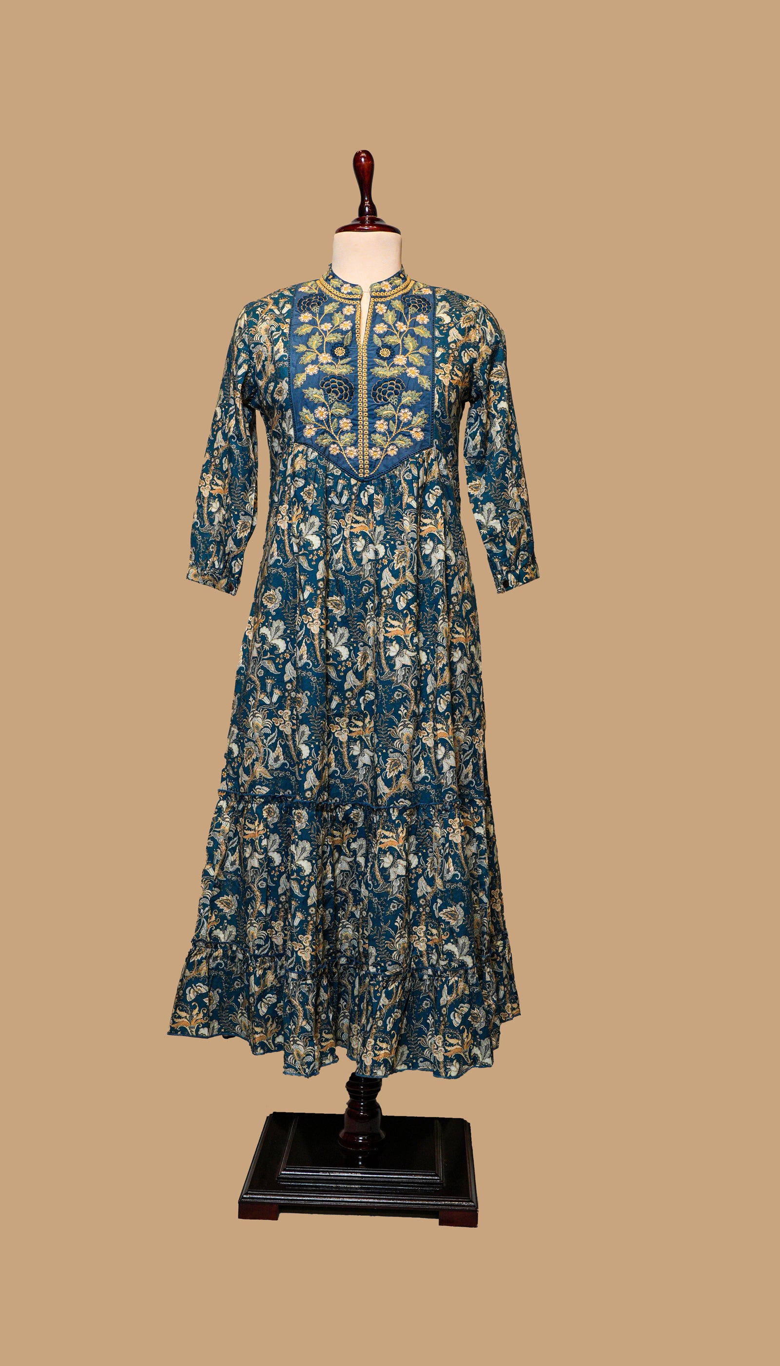 BLUE COTTON EMBROIDERED ANARKALI