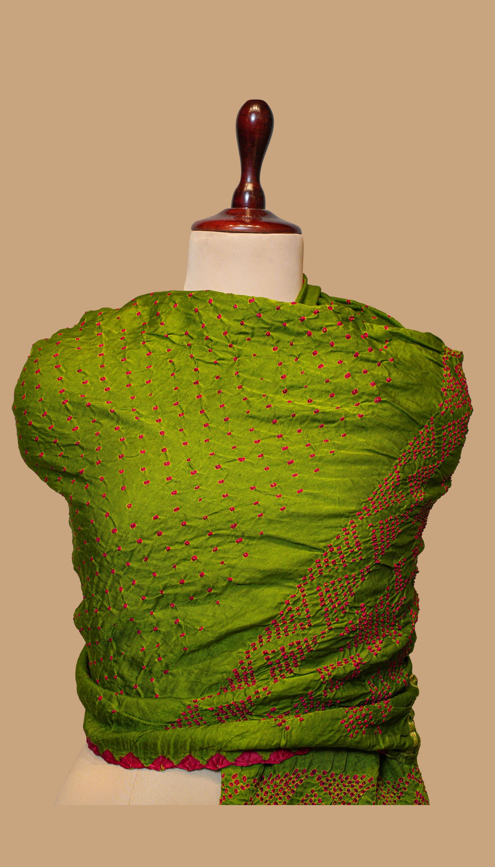 BOTTLE GREEN GAJI SILK BANDHANI DUPATTA