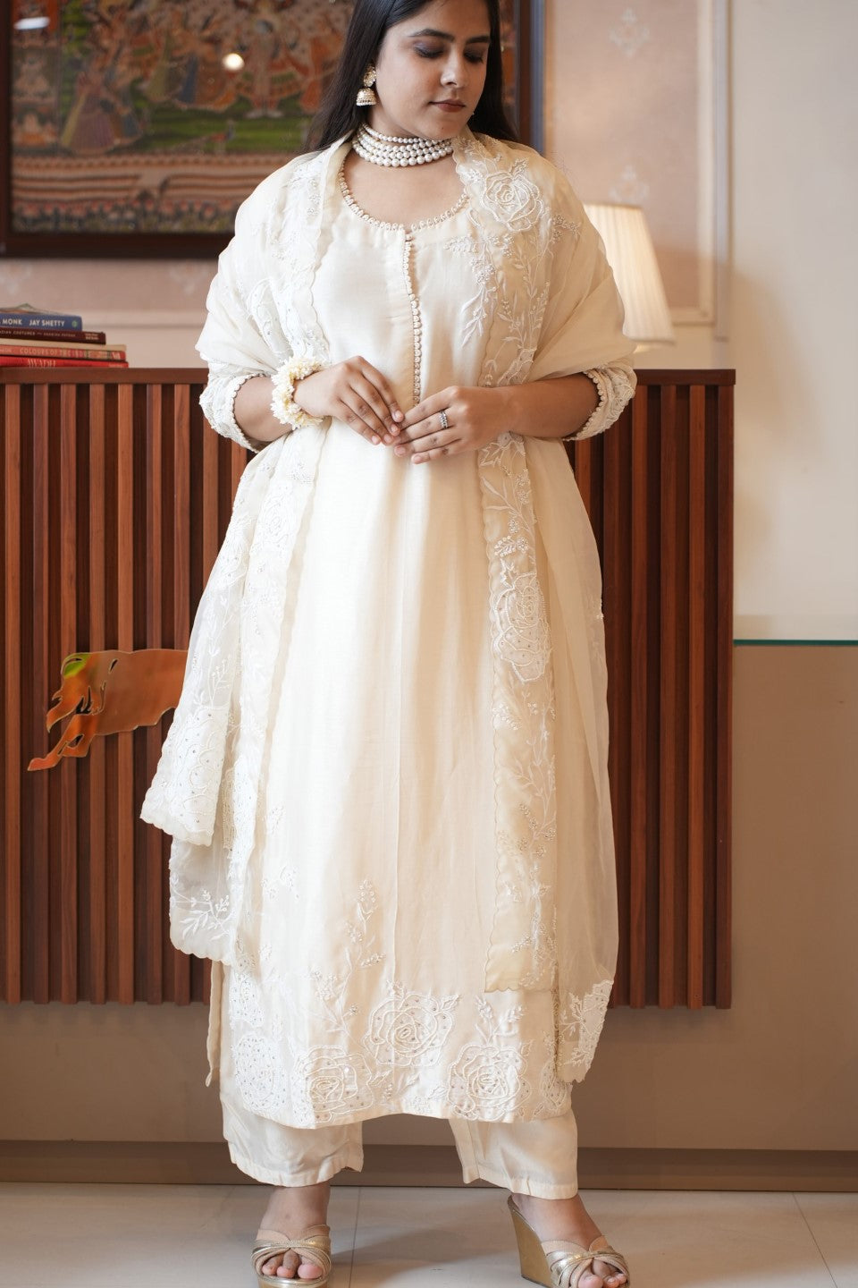 Ivory Chanderi Silk Kurta Set