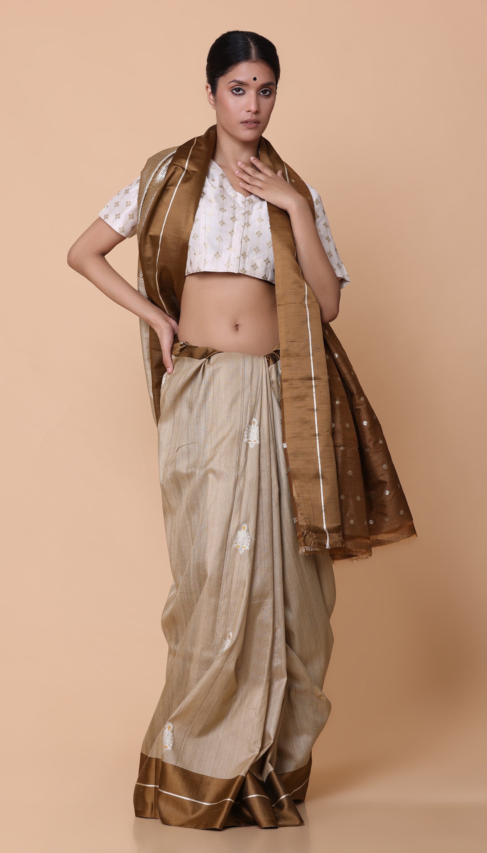 Beige Silk Saree