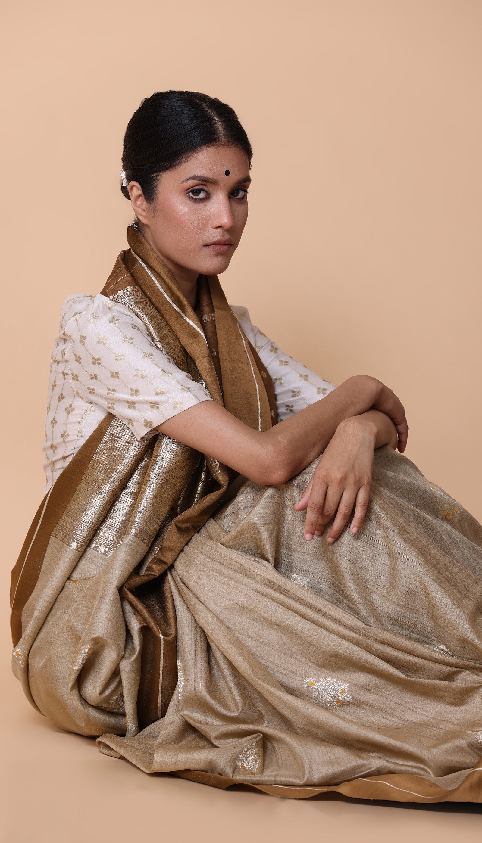 Beige Silk Saree