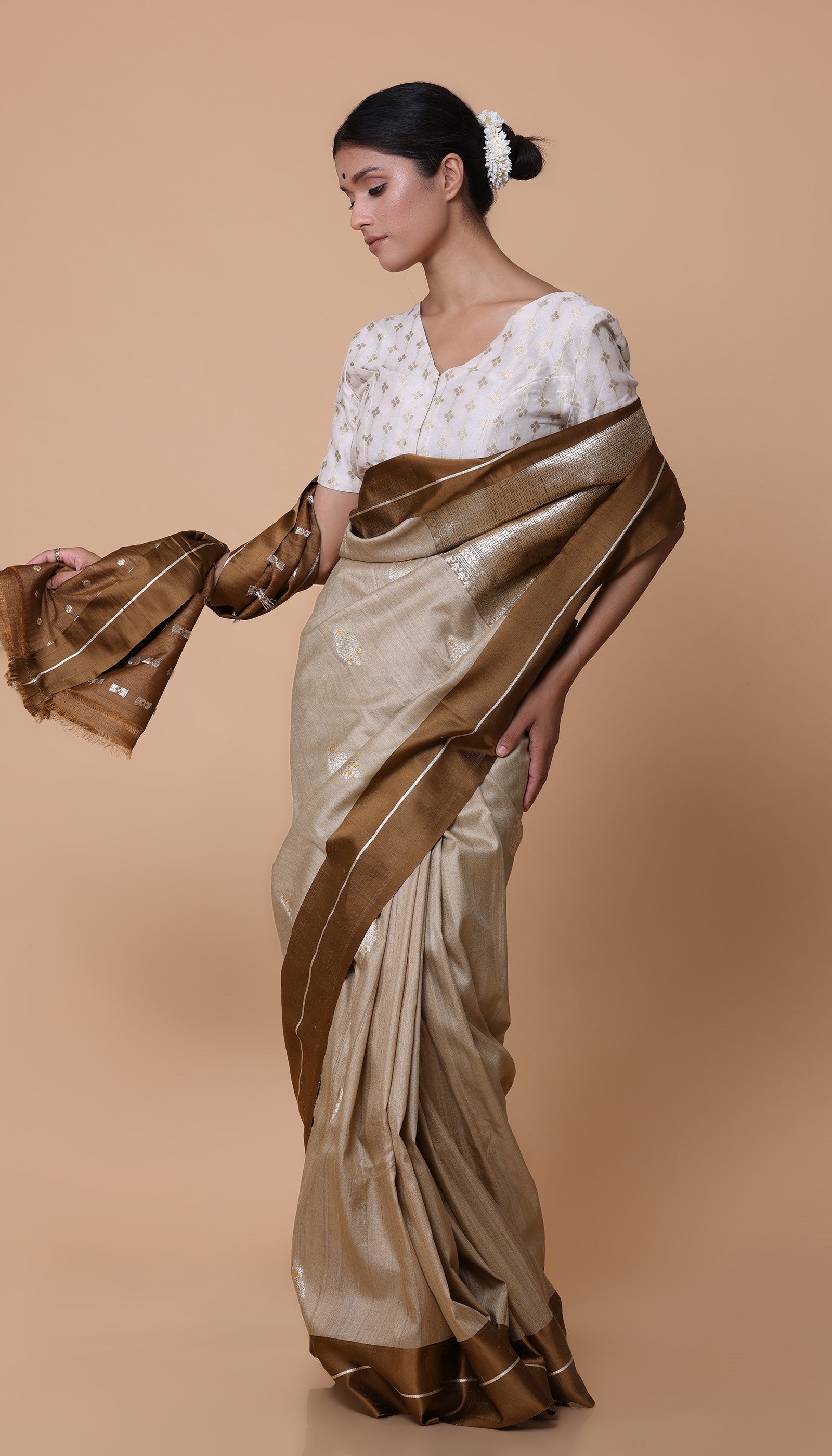 Beige Silk Saree