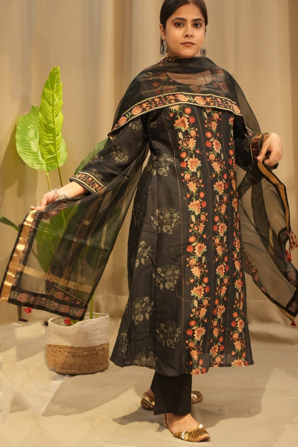 Black Chanderi Cotton Kurta Set