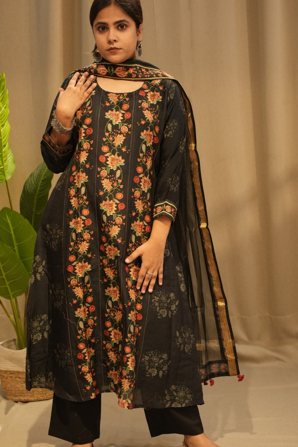 Black Chanderi Cotton Kurta Set