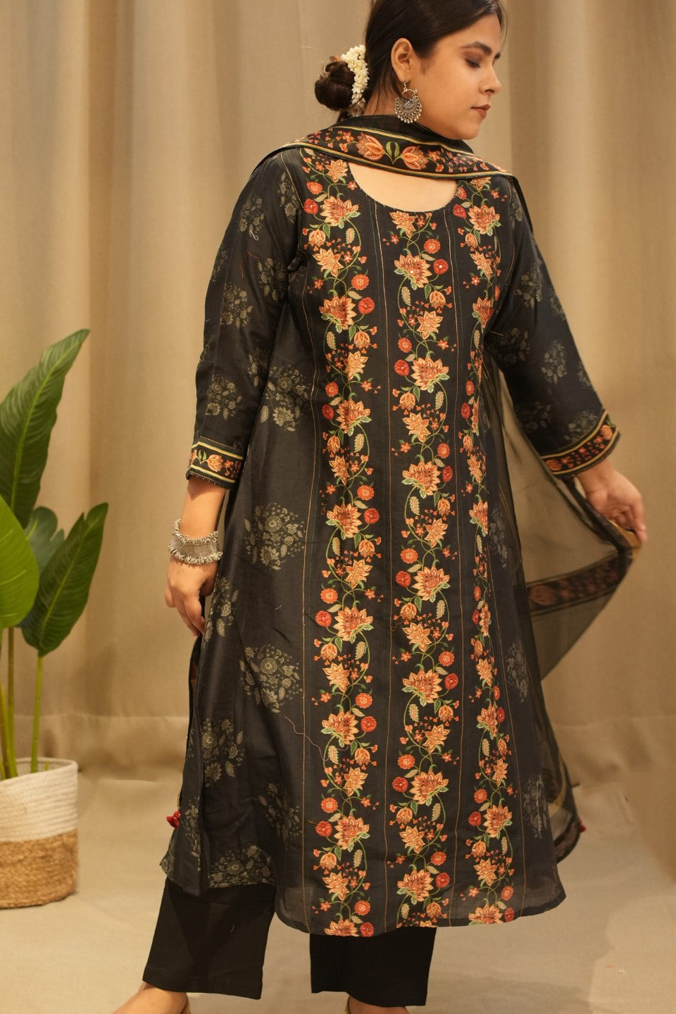 Black Chanderi Cotton Kurta Set