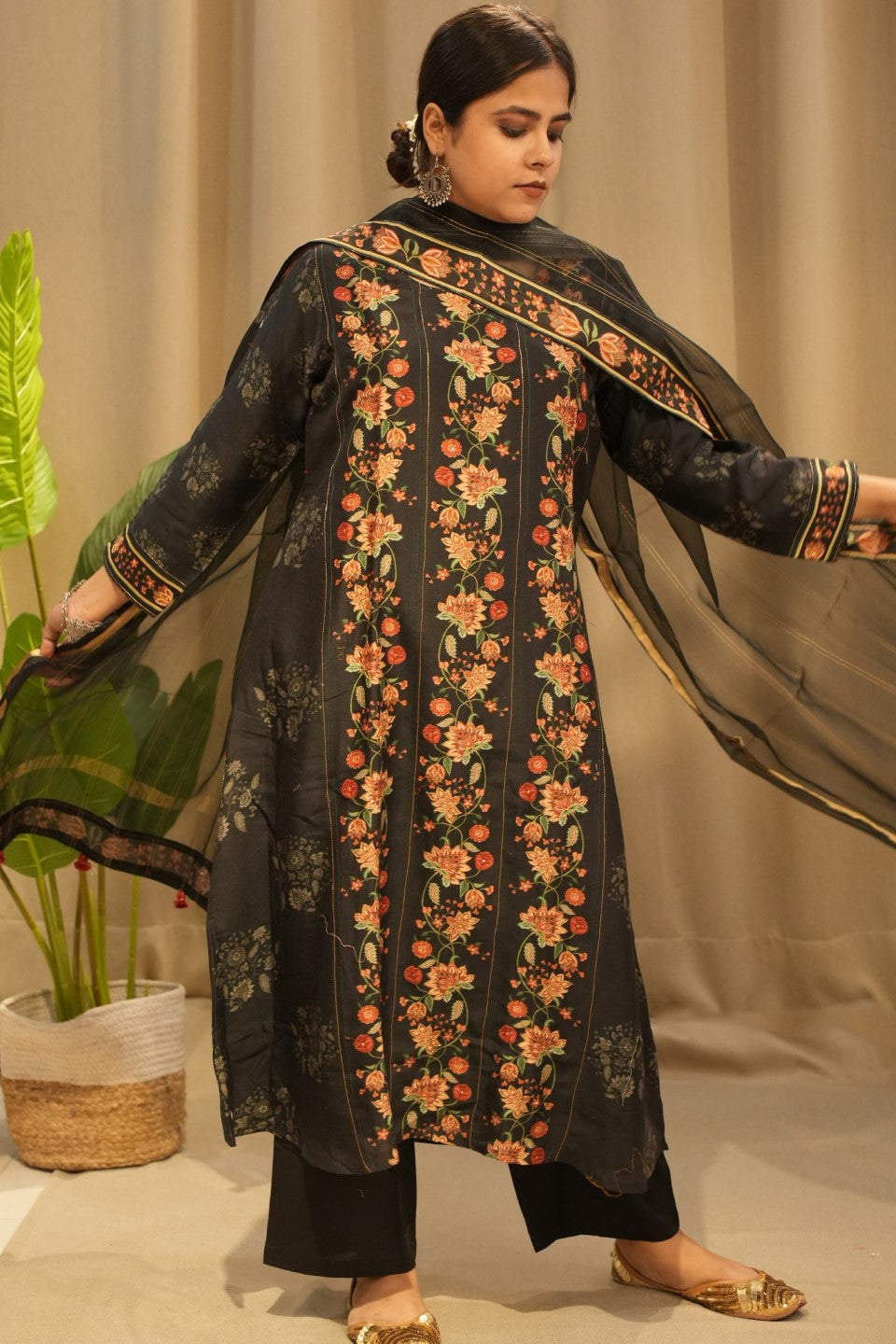 Black Chanderi Cotton Kurta Set