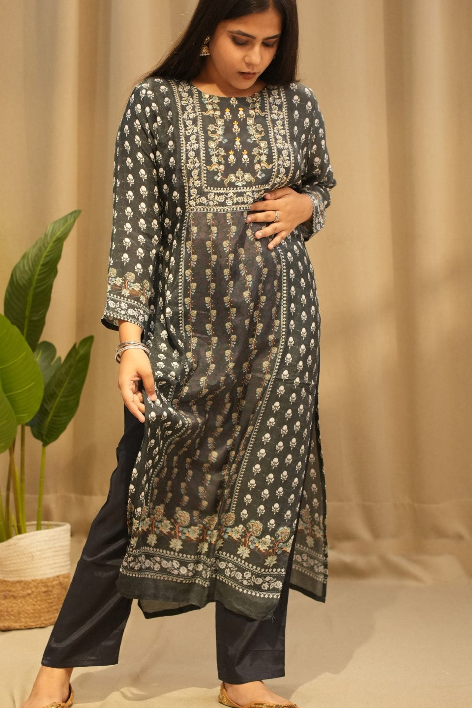 Black Muslin Cotton Kurta Set