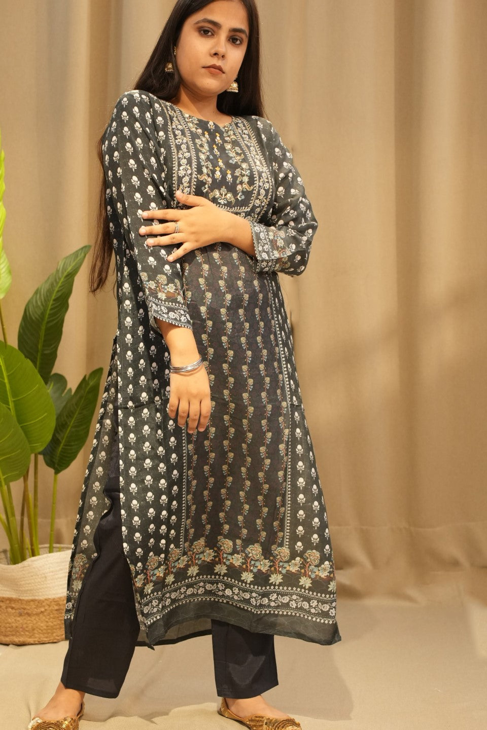 Black Muslin Cotton Kurta Set