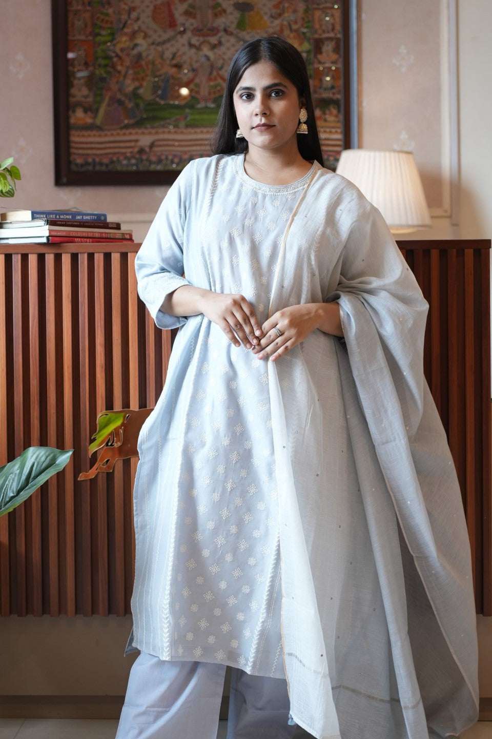 Blue Chanderi Cotton Kurta Set