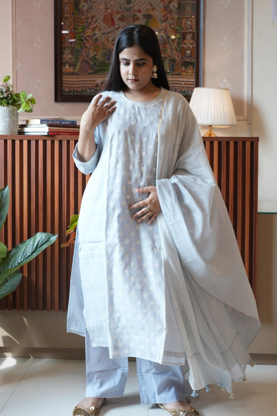 Blue Chanderi Cotton Kurta Set