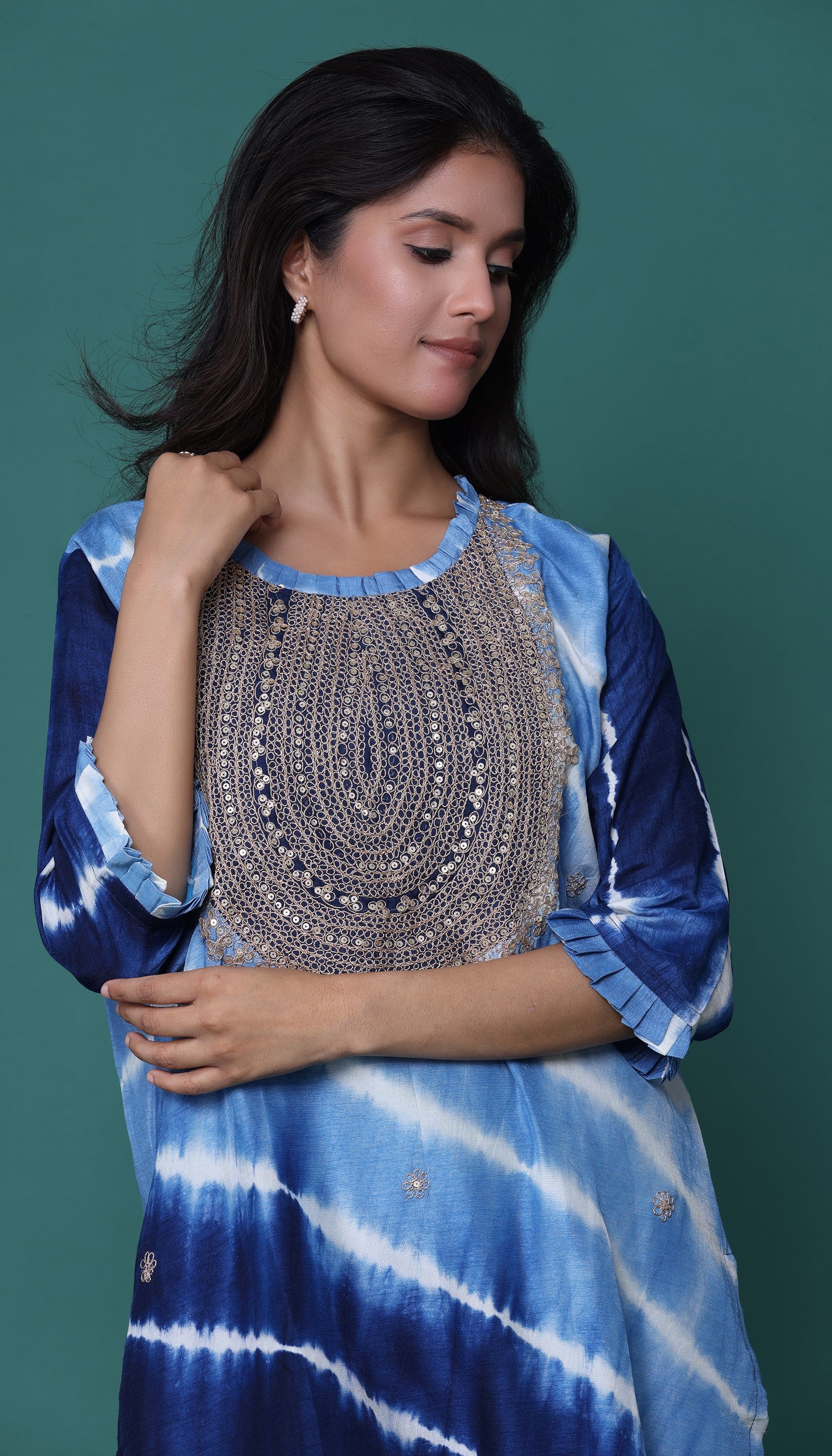 Blue Leheriya Chanderi Kurta Set