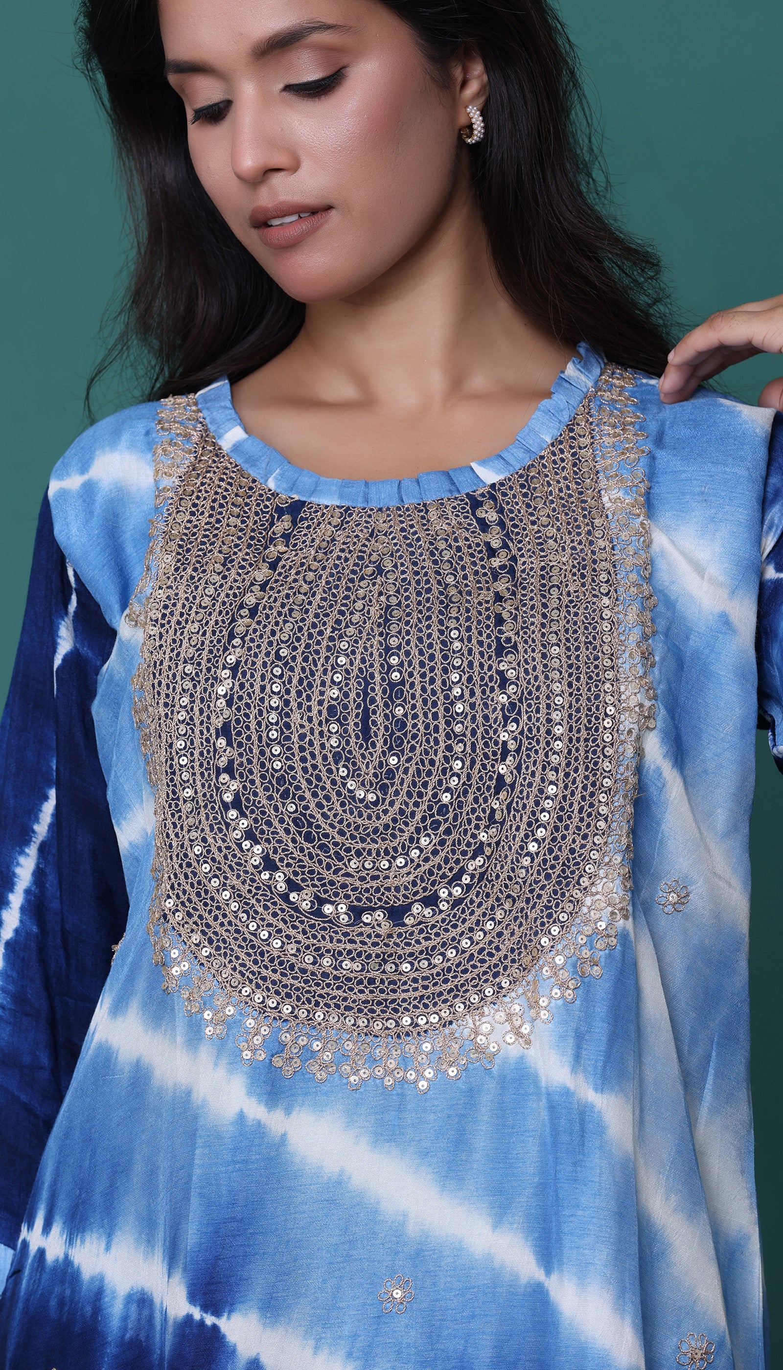 Blue Leheriya Chanderi Kurta Set