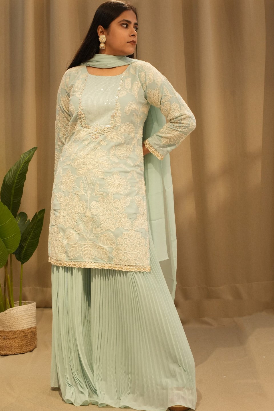 Blue Georgette Sharara Set