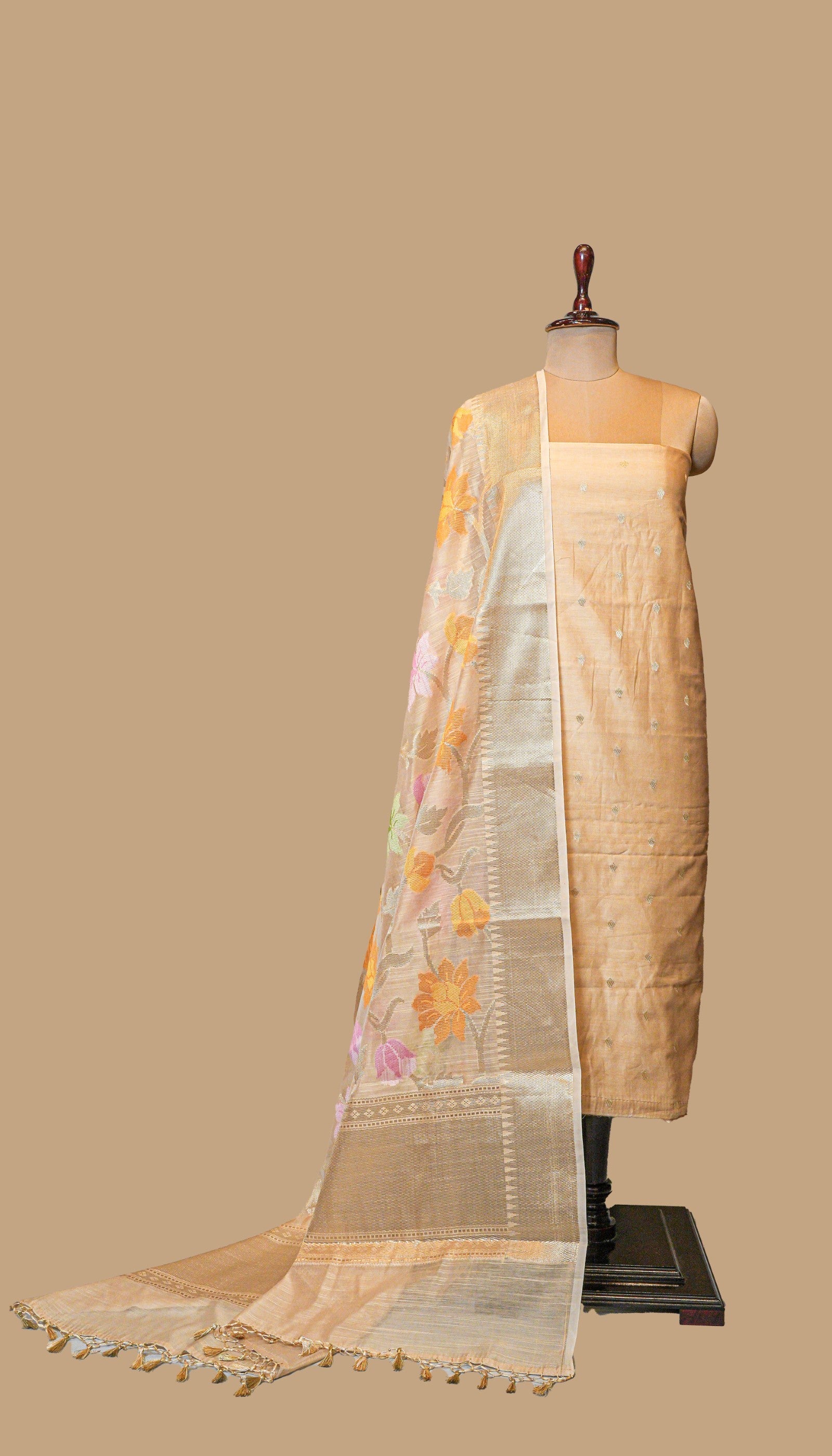 CHANDERI COTTON BEIGE SUIT PIECE