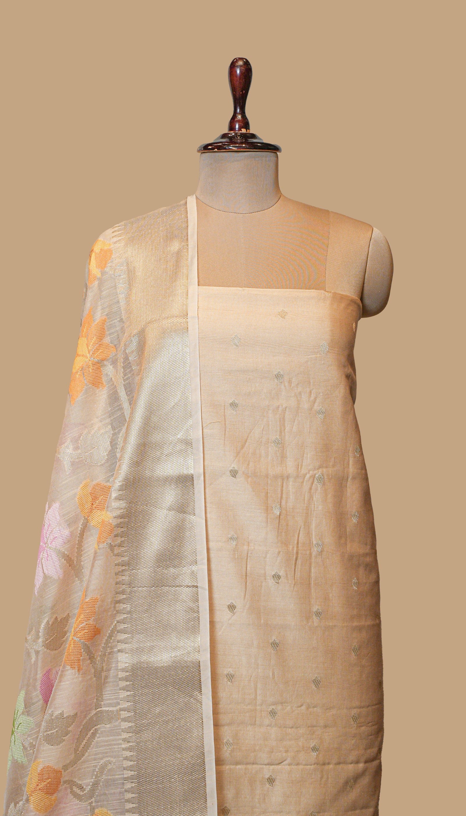 CHANDERI COTTON BEIGE SUIT PIECE