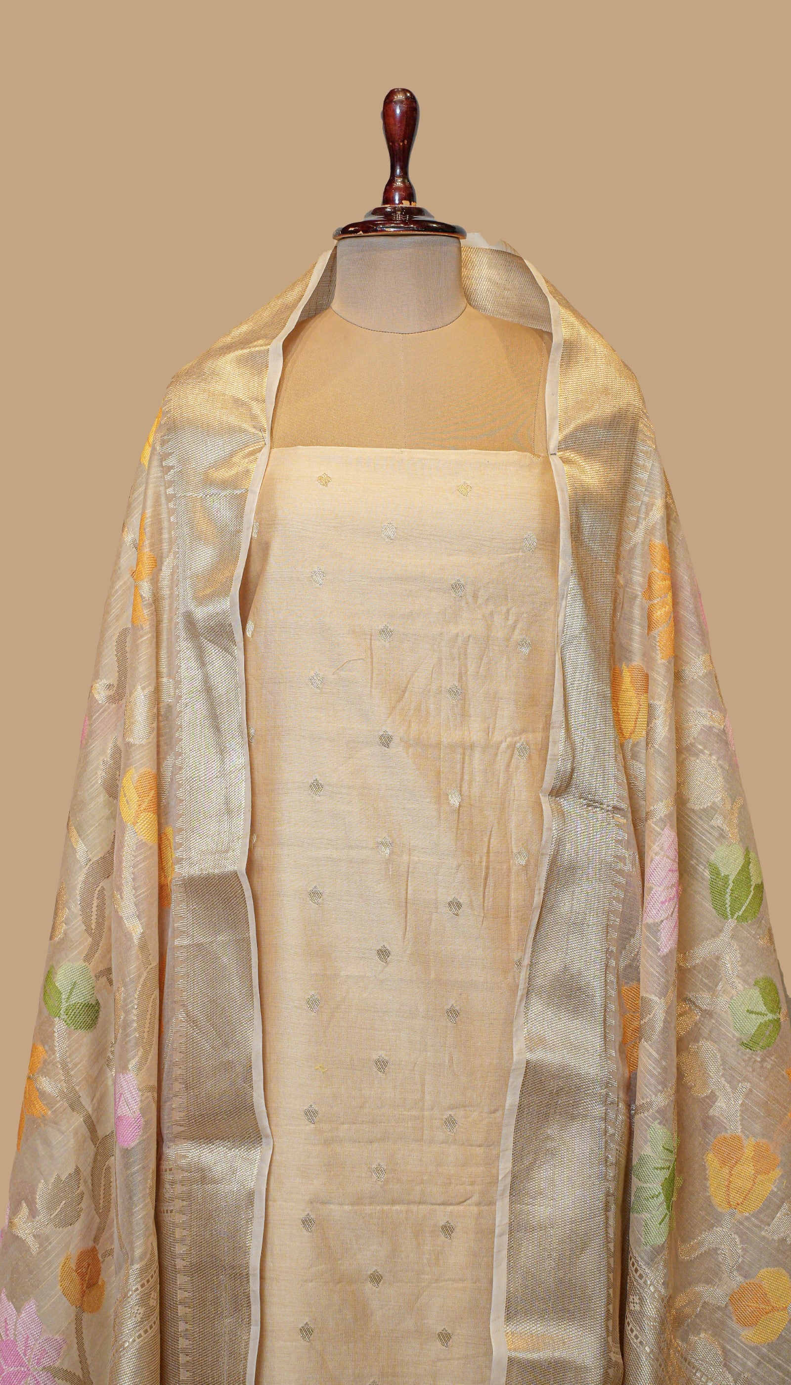 CHANDERI COTTON BEIGE SUIT PIECE