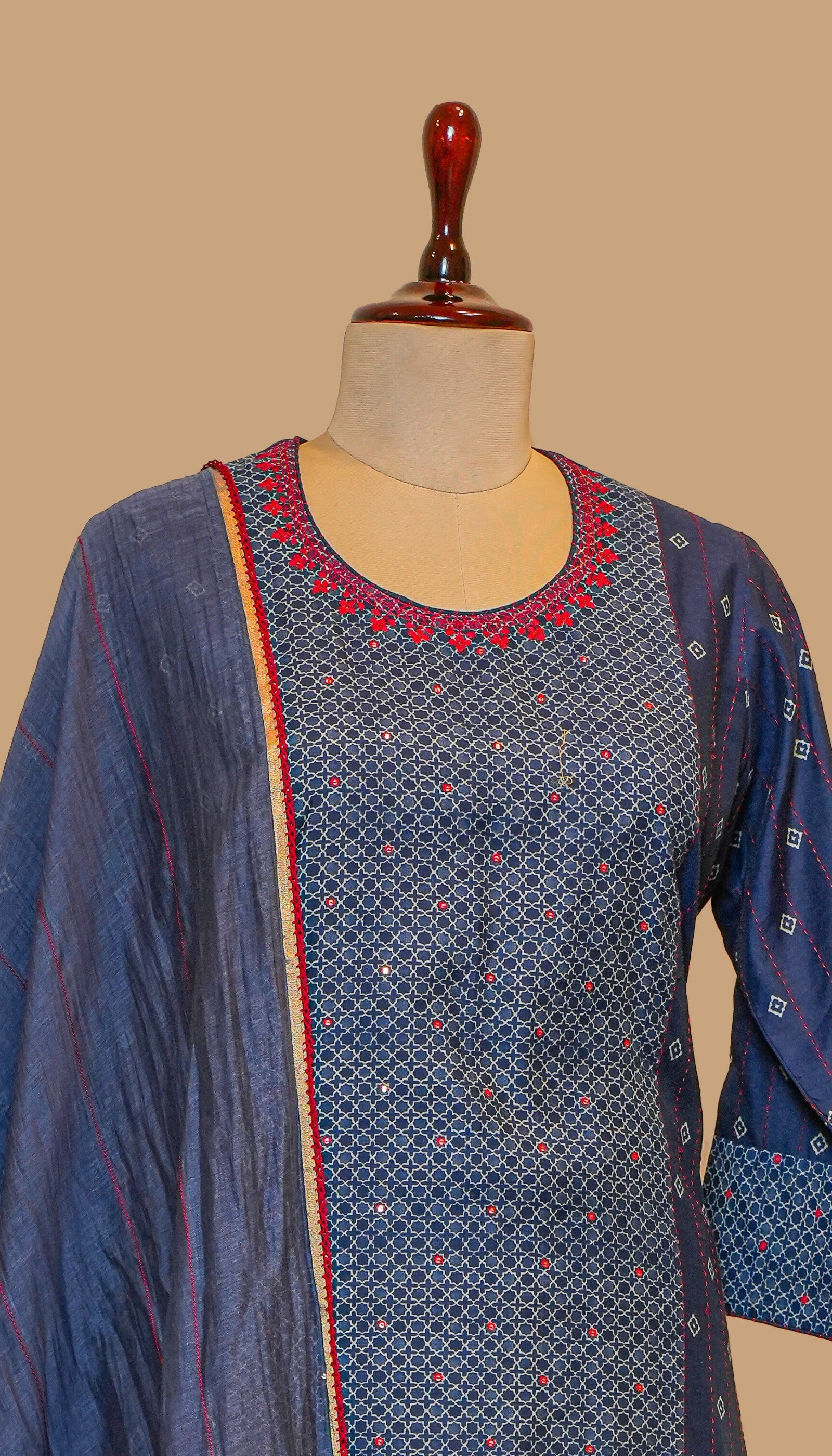 CHANDERI COTTON BLUE KURTA SET