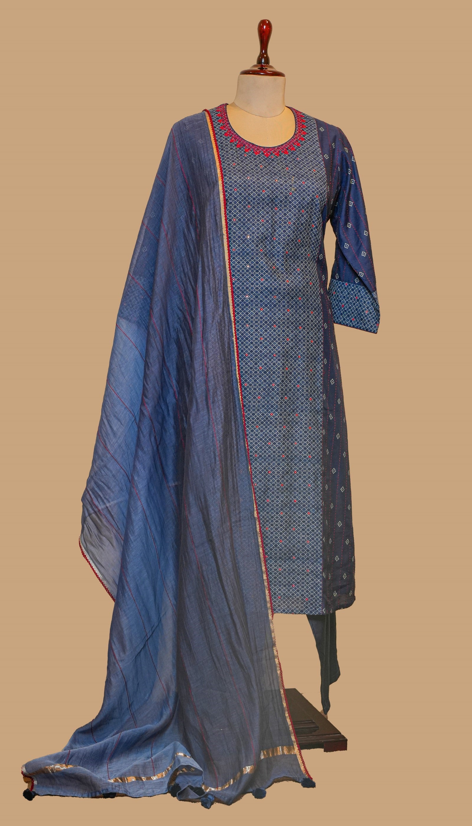 CHANDERI COTTON BLUE KURTA SET