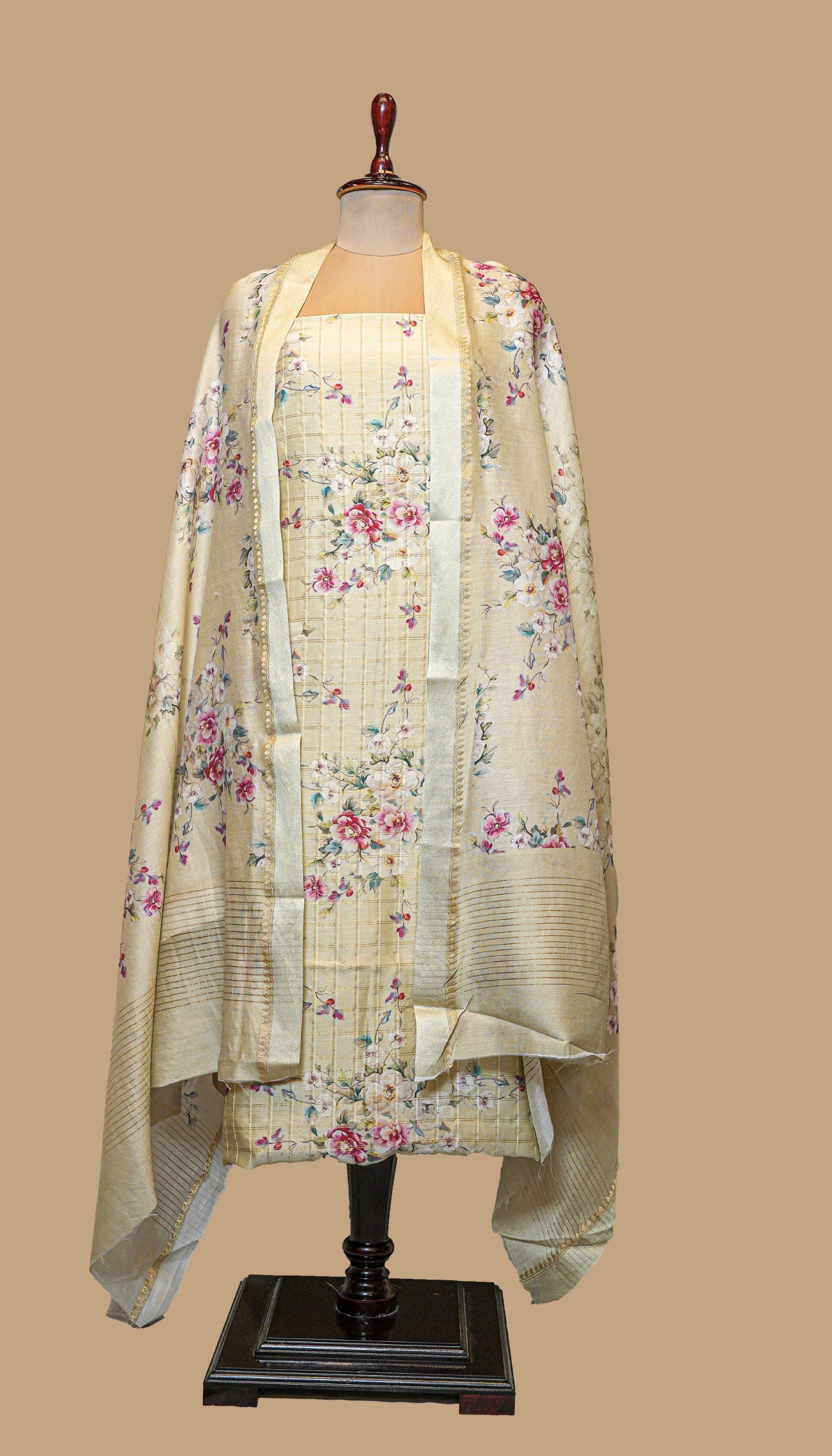 CHANDERI COTTON BEIGE SUIT PIECE