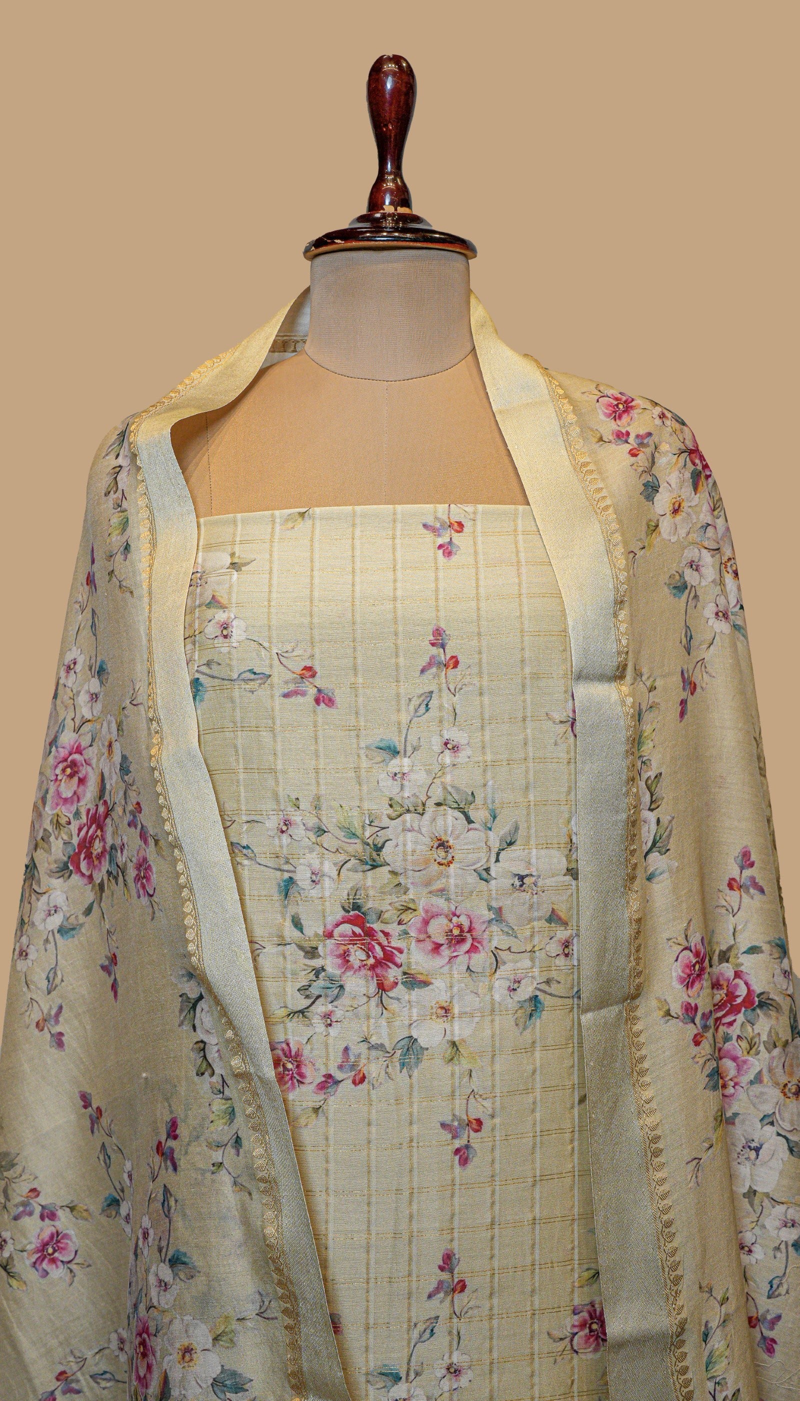 CHANDERI COTTON BEIGE SUIT PIECE