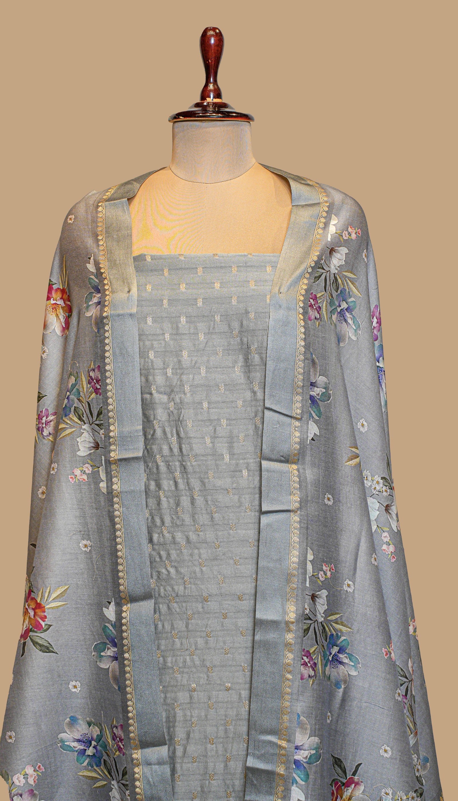 CHANDERI COTTON GREY SUIT PIECE