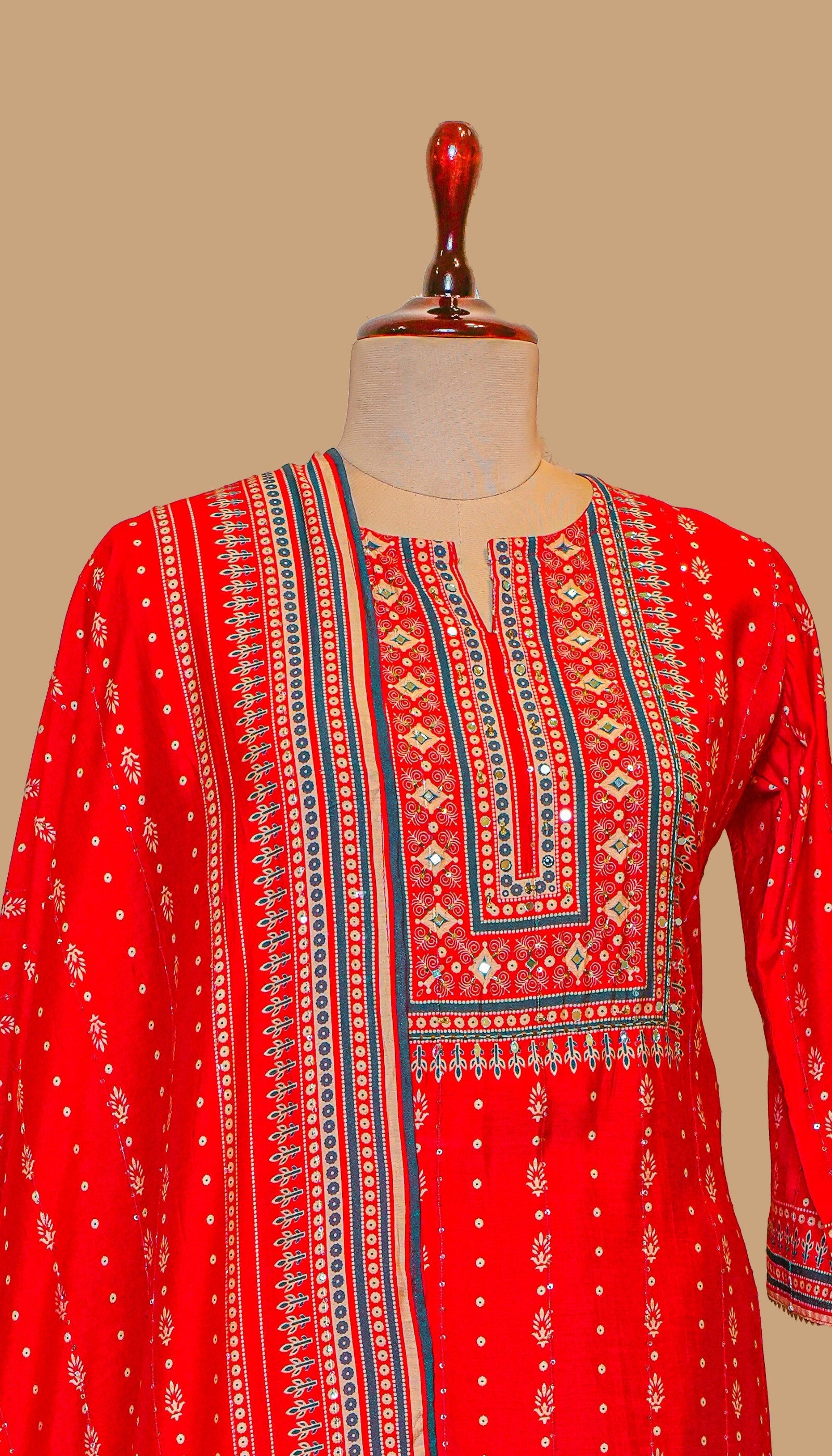 CHANDERI COTTON RED KURTA SET