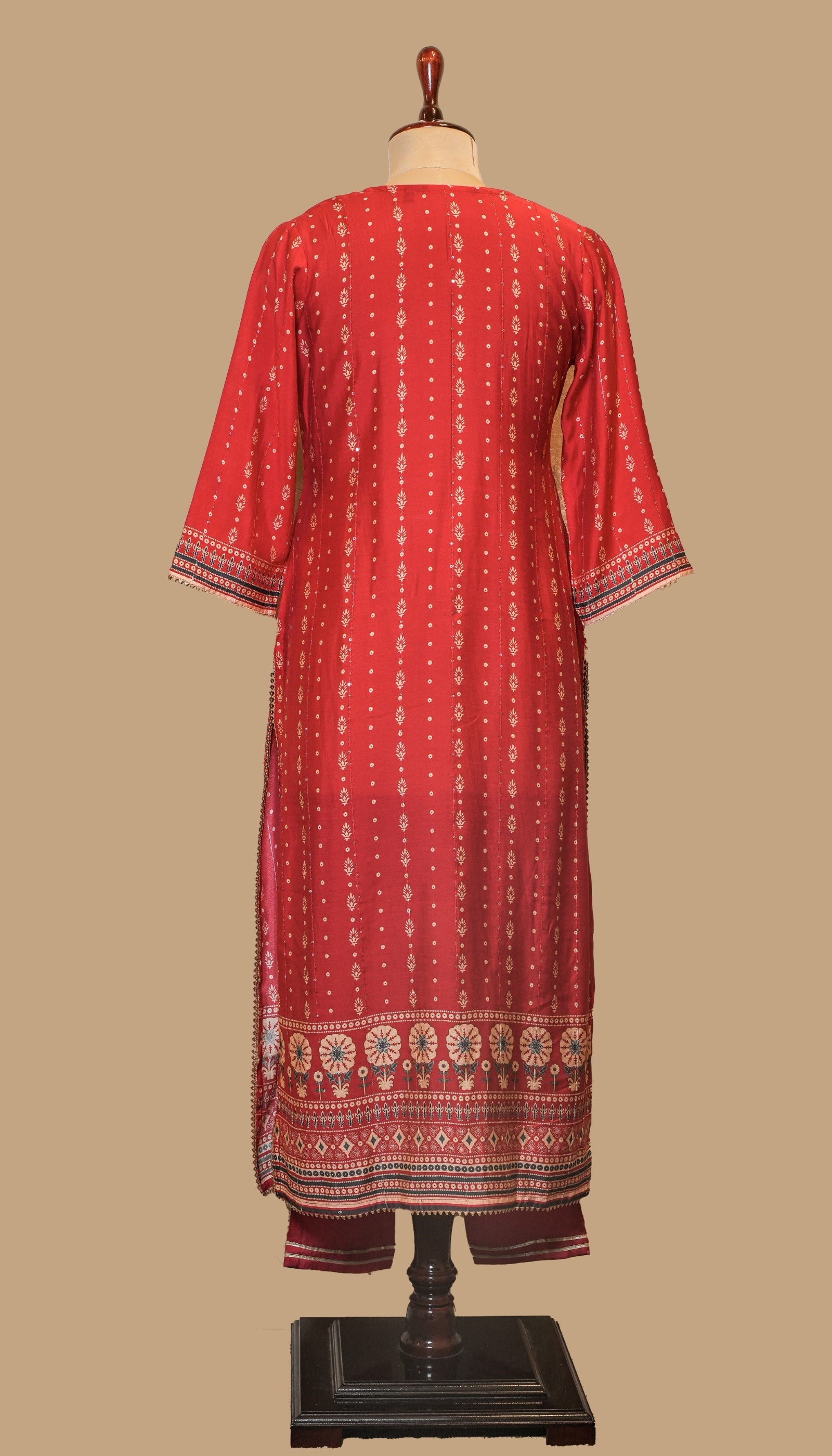 CHANDERI COTTON RED KURTA SET