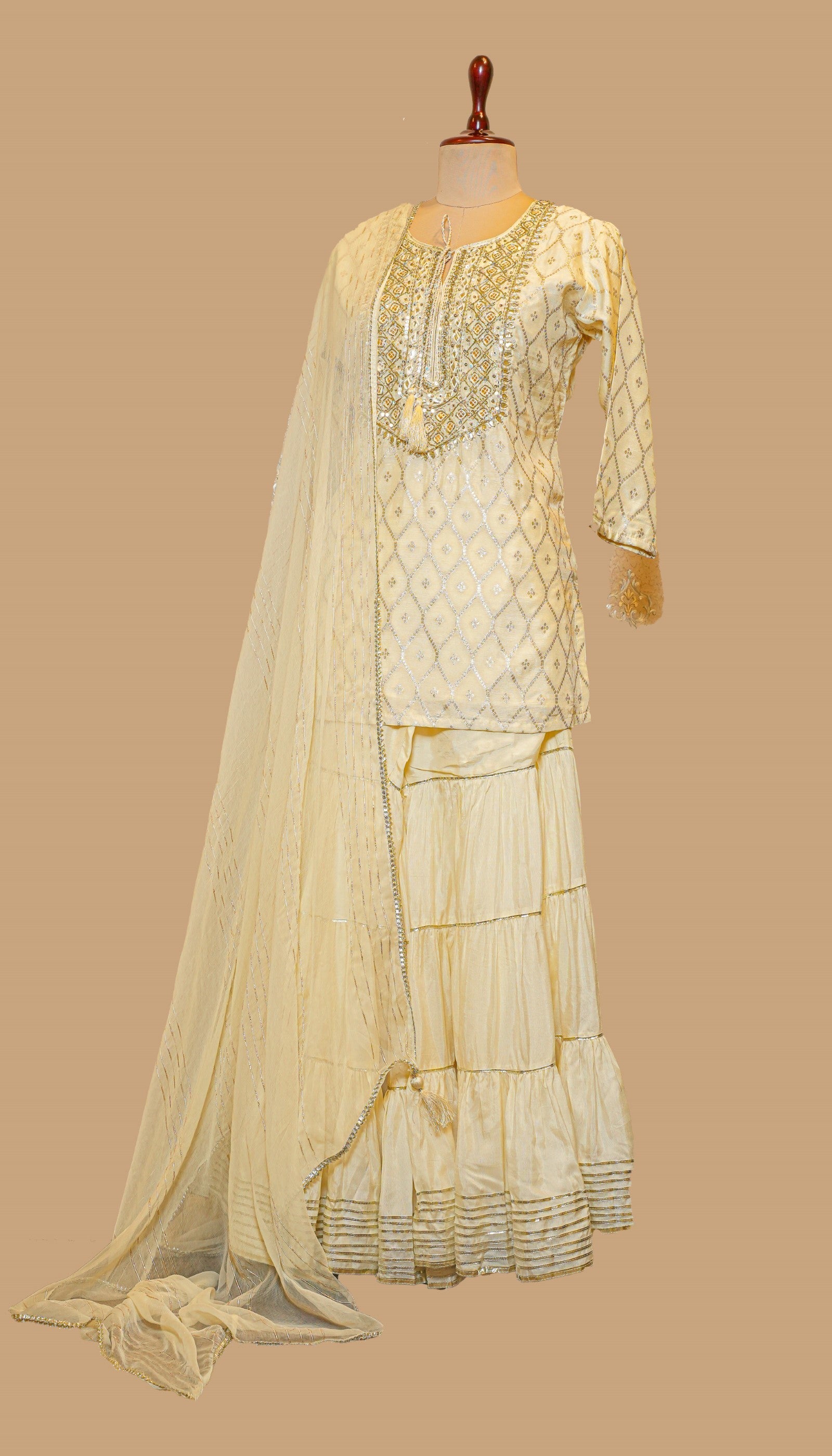 CHANDERI IVORY SHARARA SET