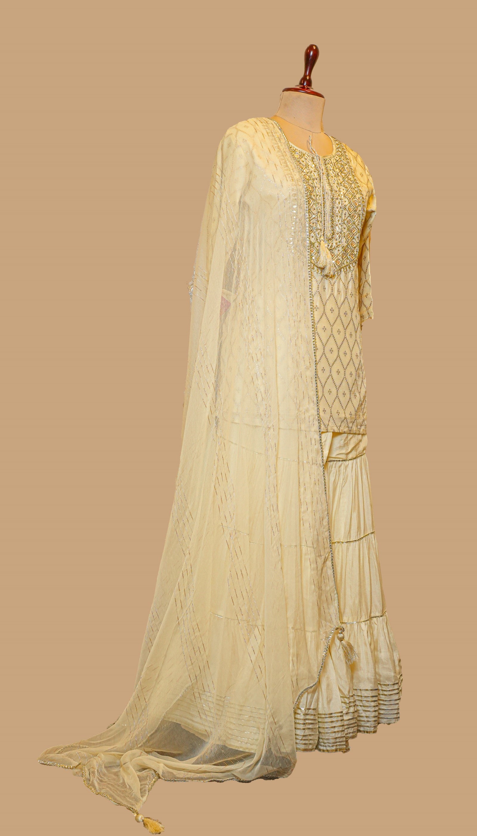 CHANDERI IVORY SHARARA SET