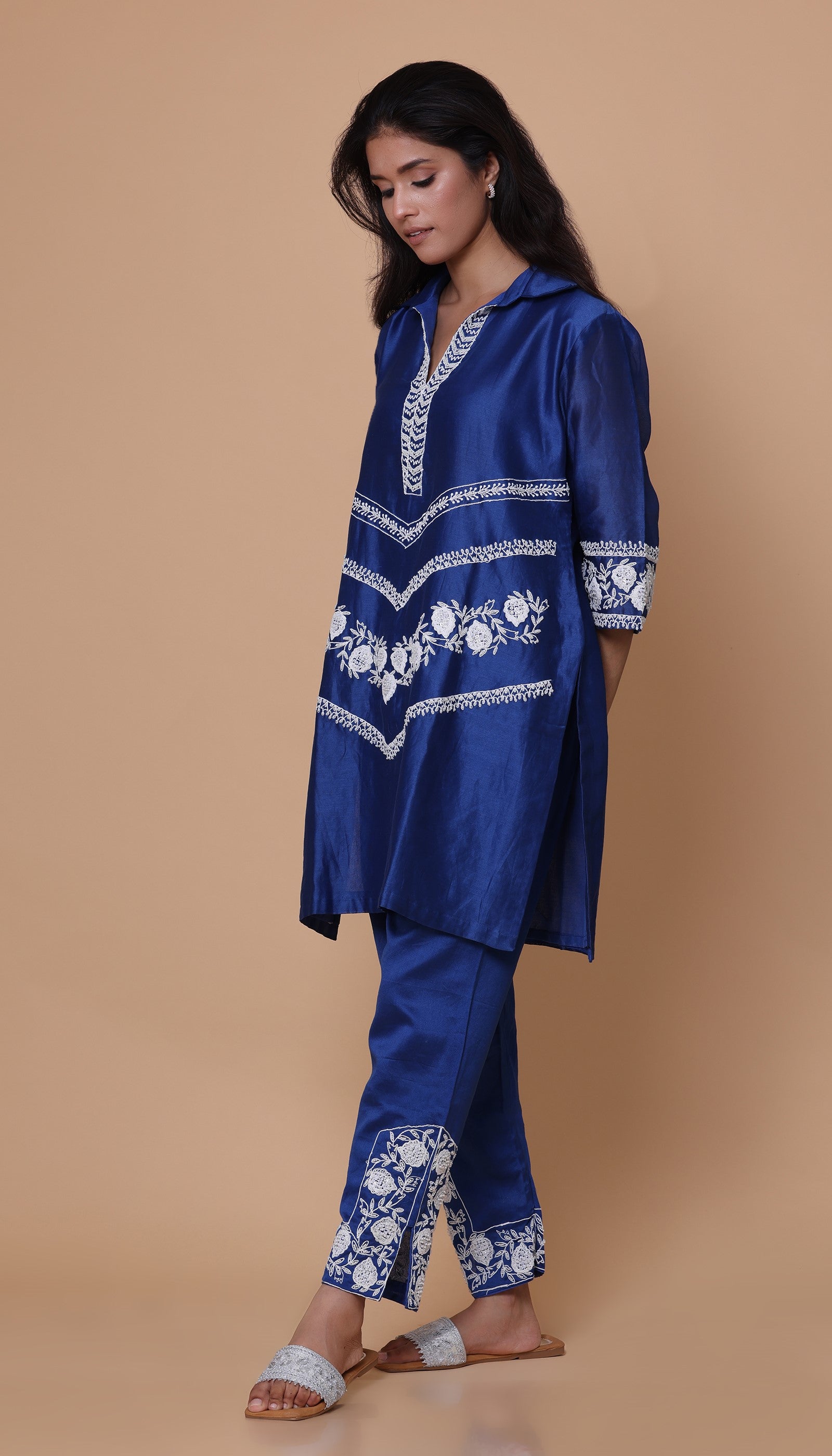 Chanderi Blue Kurta Set